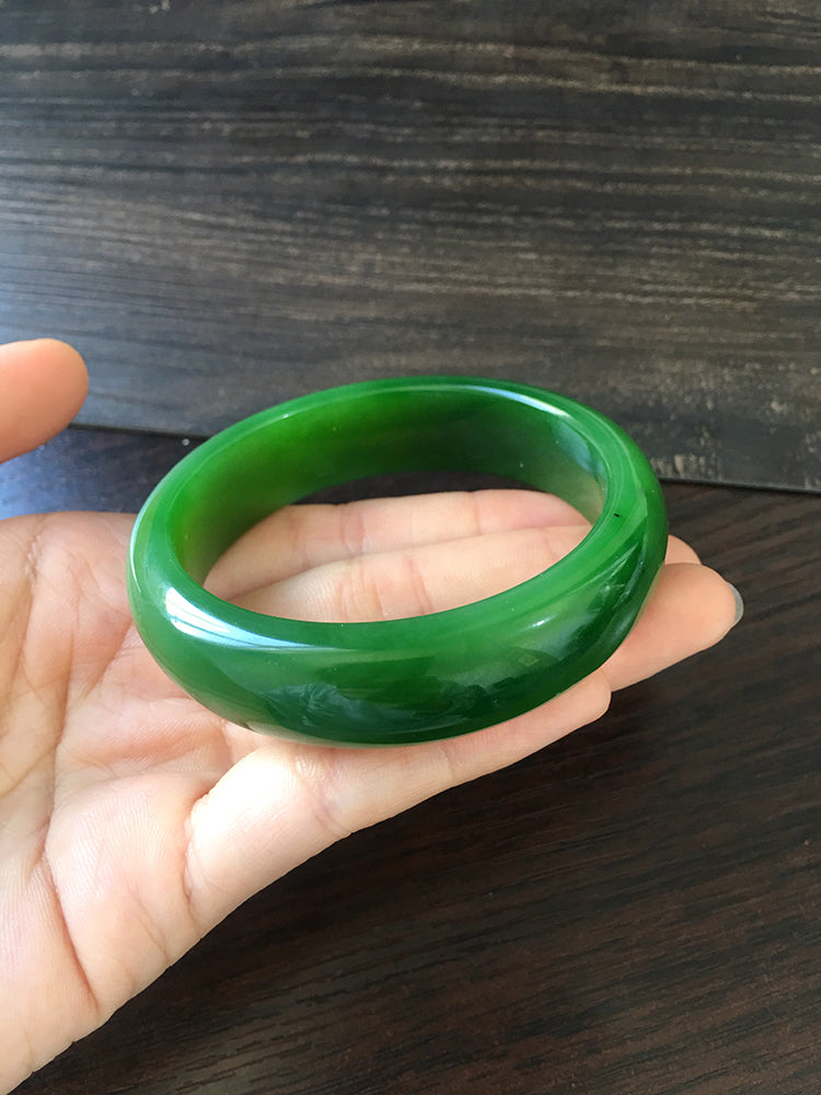 Natural Jade Bangle Bracelet - 57.3mm Inner Diameter Nephrite Jade Bangle (NBE009) - Perfect for Meditation, Yoga & Spiritual Healing Jewelry
