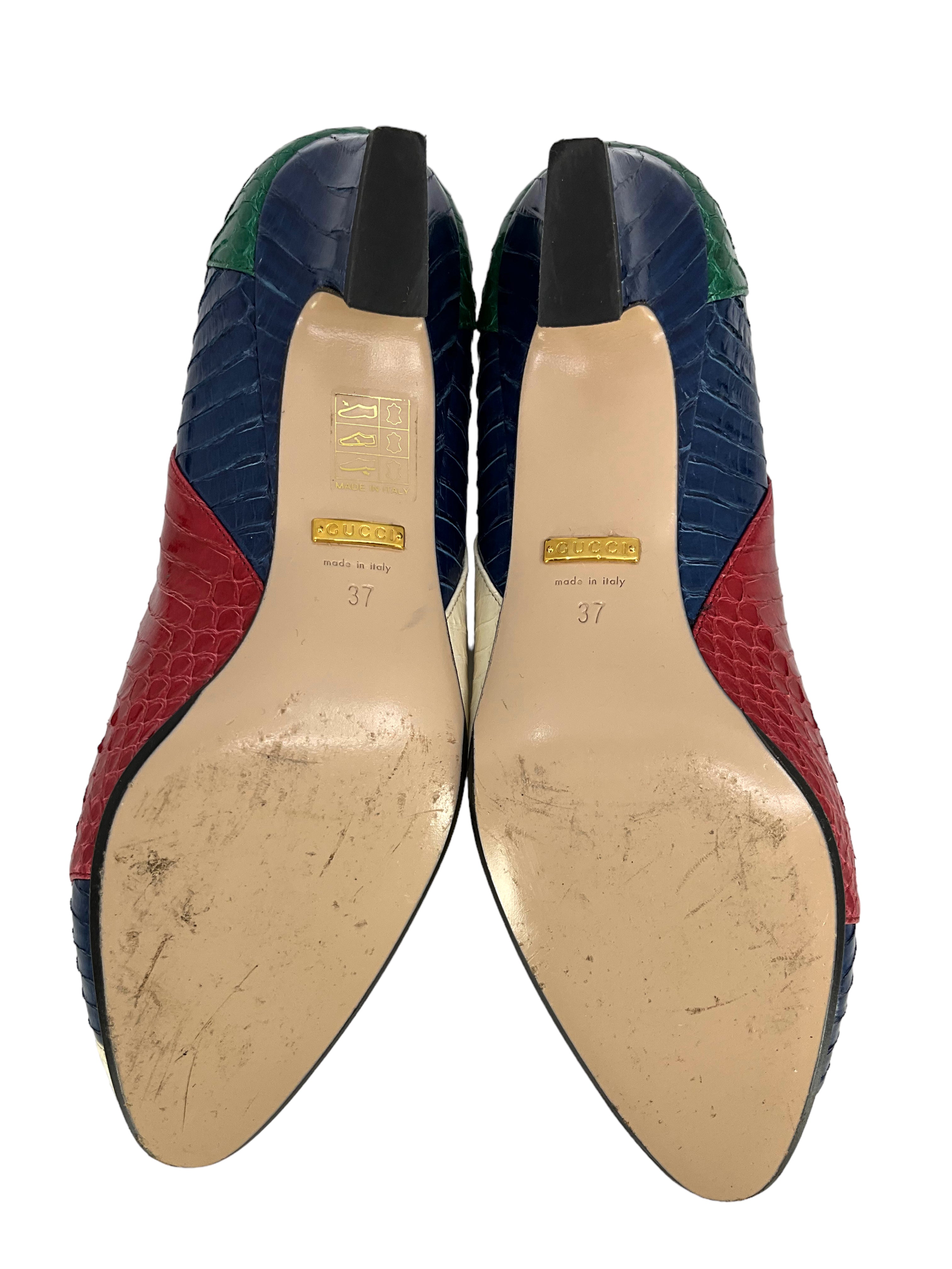 GUCCI Women's Snakeskin GG Logo Pumps - Size 7 US | Luxury Designer High Heels for Evening Parties, Weddings & Formal Events