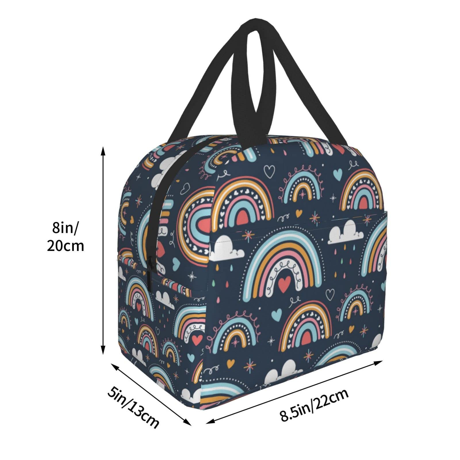 Insulated Navy Rainbow Lunch Box for Women & Men - Reusable Thermal Lunch Bag for Office, School, Camping, Hiking, Picnic, Beach & Travel - Keep Food Fresh All Day