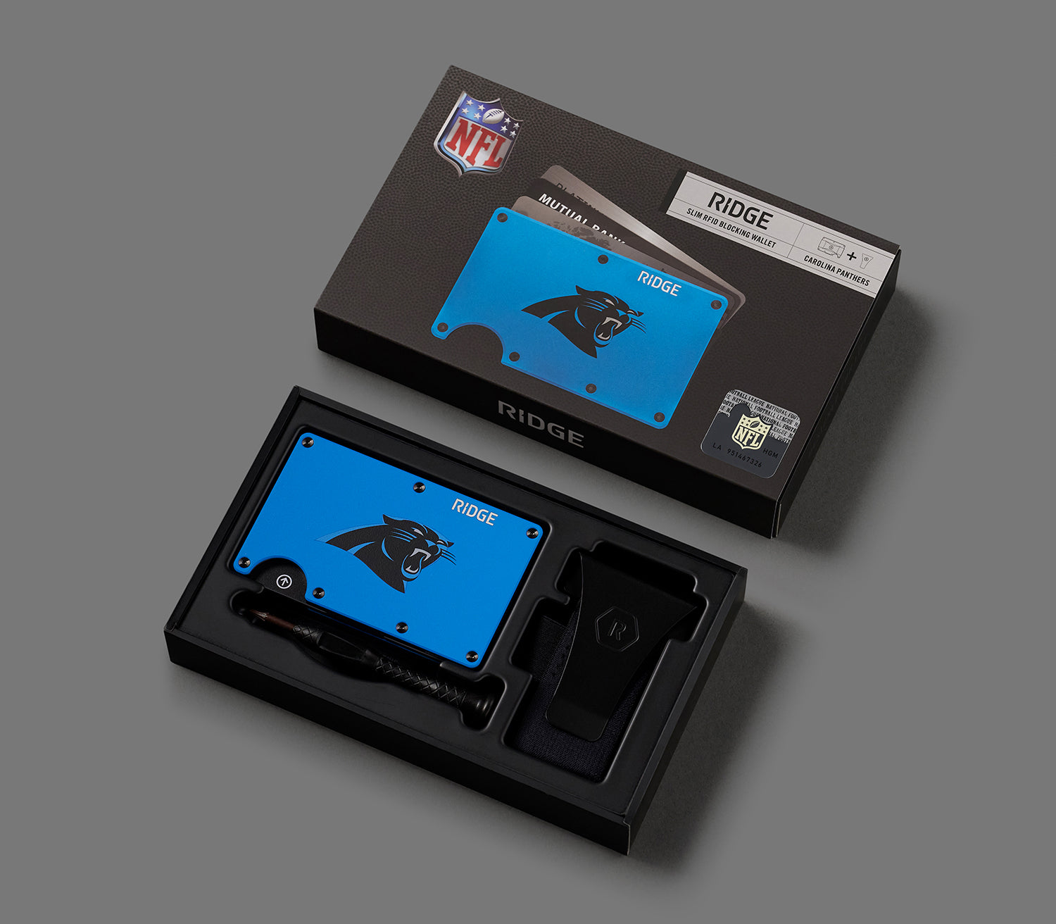 Ridge Wallet for Men - Slim Minimalist RFID Blocking Front Pocket Wallet - Carolina Panthers NFL Team Design - Perfect for Gameday, Travel & Everyday Carry