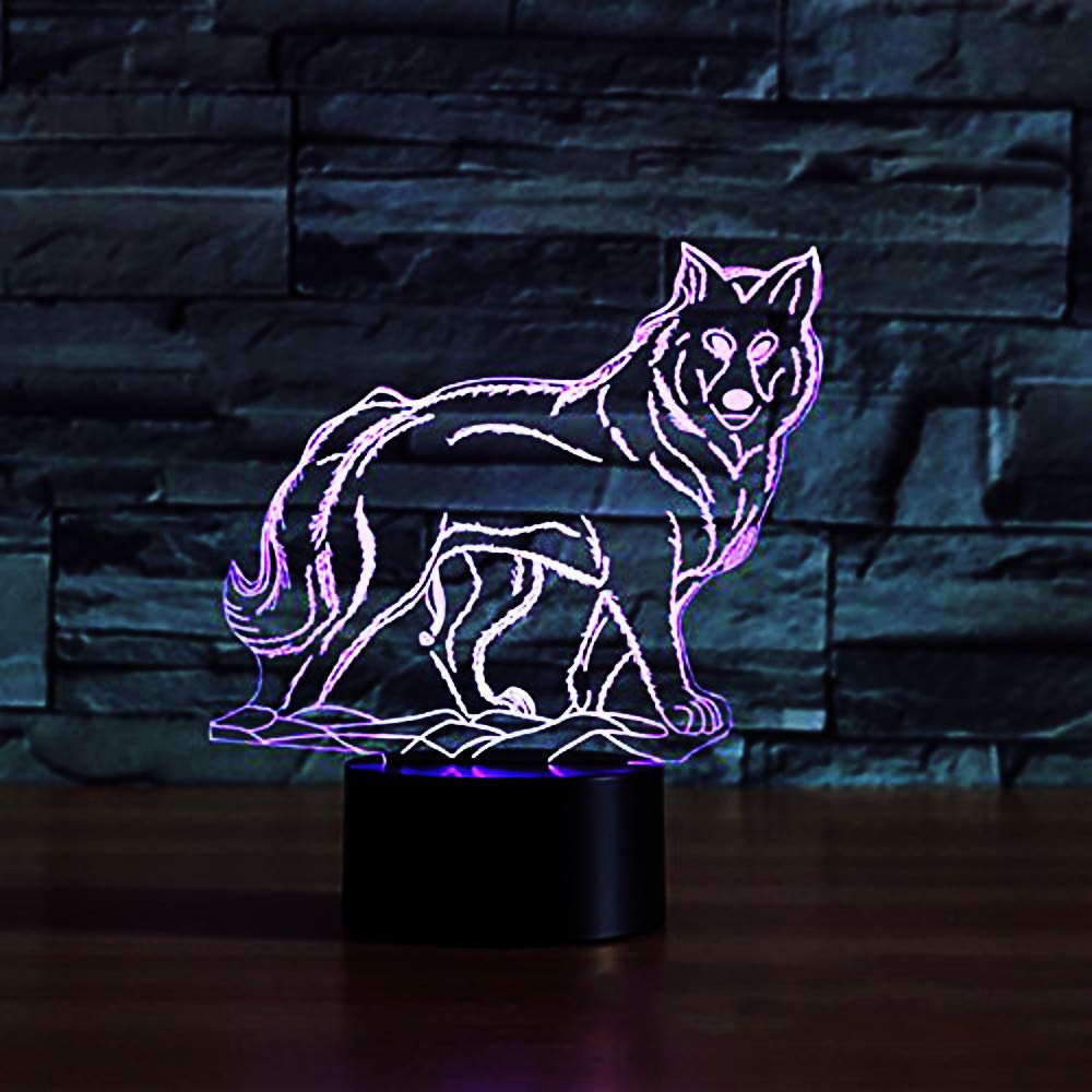 3D Wolf Night Light - 7 Color Changing LED Table Lamp with Touch Switch, Optical Illusion Decor for Kids Room, Birthday Gift, Christmas Home Decor, Desk & Bedside Lighting for Children's Bedroom