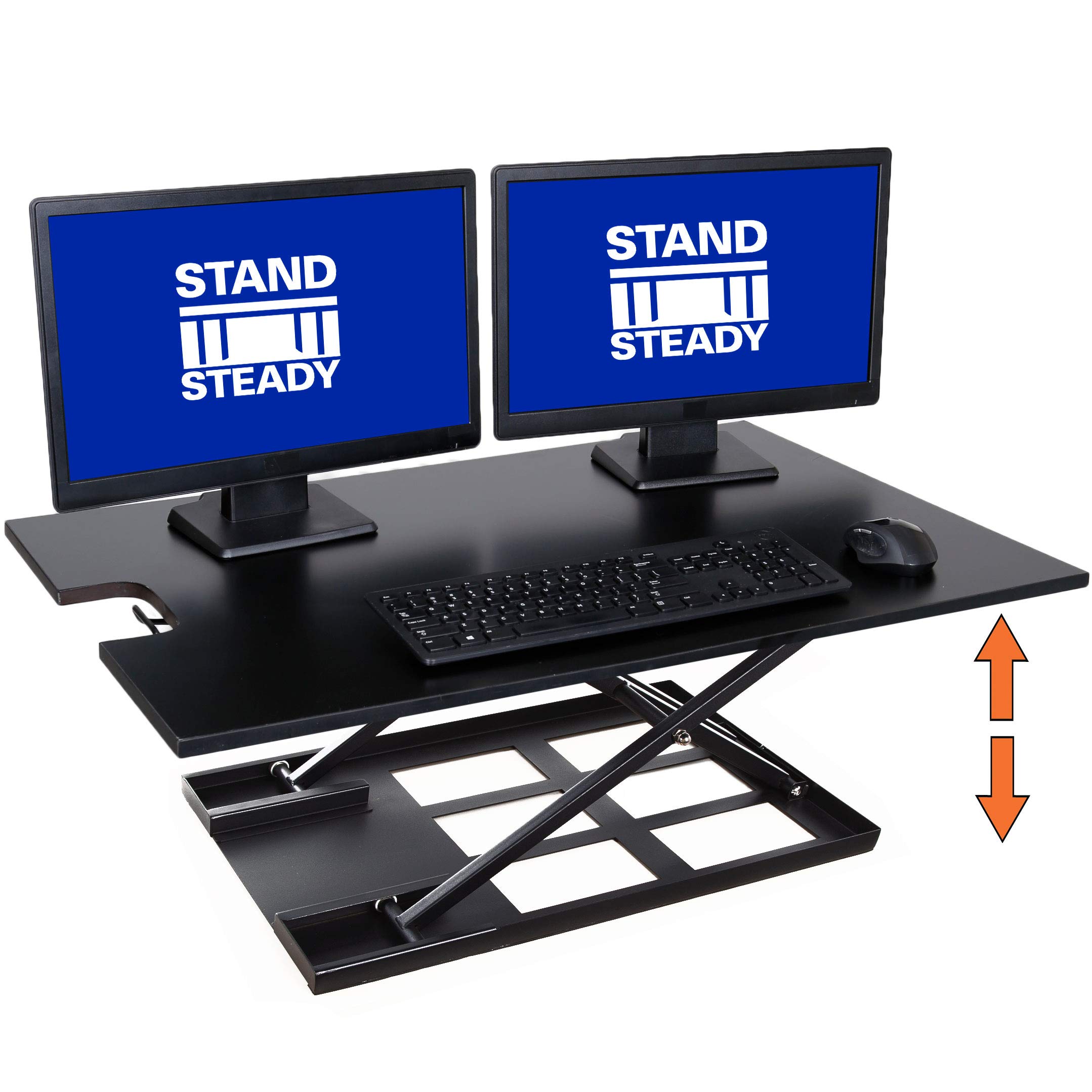 Stand Steady X-Elite Pro XL Ergonomic Adjustable Height Standing Desk Converter - Extra Large Sit to Stand Laptop Riser for Dual Monitors (36