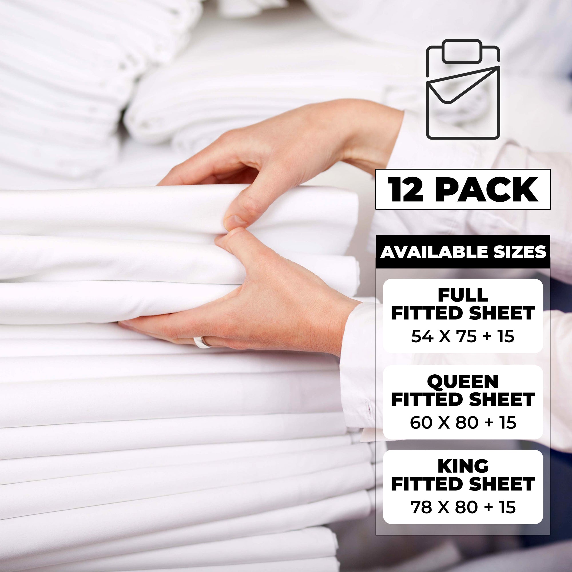 Premium 100% Cotton White Percale Fitted Bed Sheets - Hotel Quality, Ultra Soft & Breathable - Set of 3/6/12 - Perfect for Master Bedroom, Guest Room & Vacation Homes