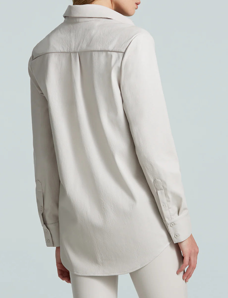 Lightweight Faux Leather Oversized Button Down Shirt for Women - Stylish & Comfortable Blouse for Casual Wear, Office & Date Night Outfits