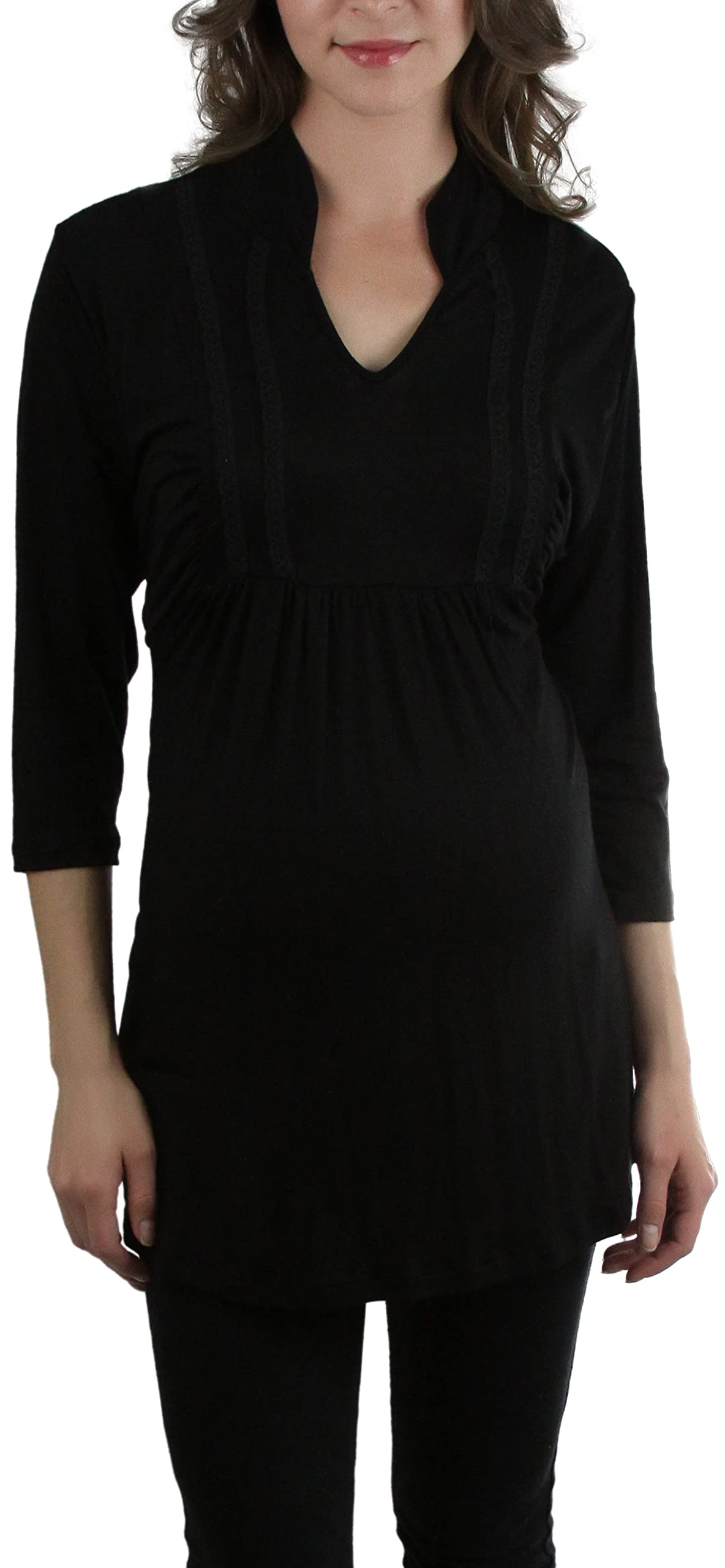 ToBeInStyle Women's Stand Collar 3/4 Sleeve Maternity Top - Comfortable Pregnancy Blouse for Work & Casual Wear