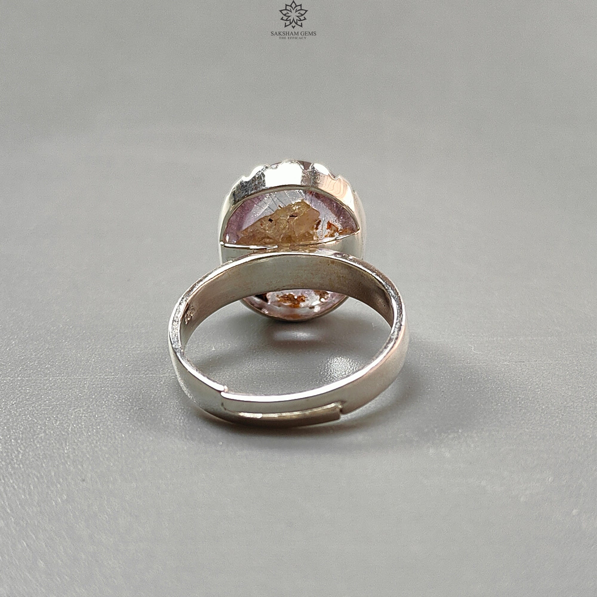 Natural Untreated Super Seven Amethyst Oval Ring - 925 Sterling Silver Adjustable Bezel Set Jewelry for Women, Healing Crystal Ring for Meditation & Spiritual Gifts