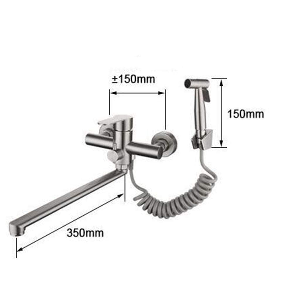 Stainless Steel Wall Mount Kitchen Sink Faucet with Pressurized Spray Gun - Hot & Cold Water Brushed Nickel - Perfect for Modern Kitchens & Commercial Use