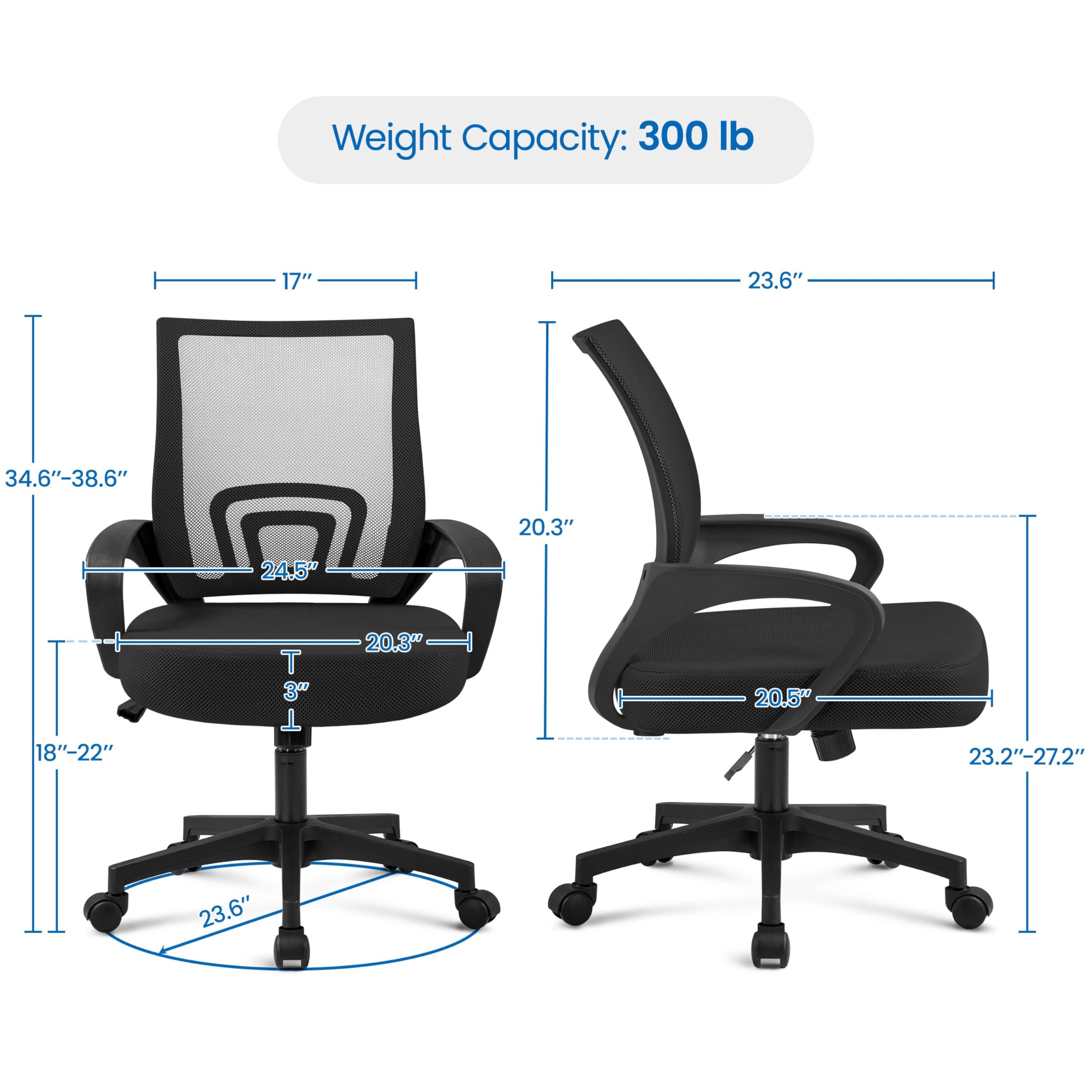 Yaheetech Ergonomic Office Chair - Mid Back Swivel Desk Chair with Lumbar Support, Adjustable Height & Armrests, Breathable Mesh Computer Chair (Black, 2-Pack) - Perfect for Home Office, Gaming & Workspaces