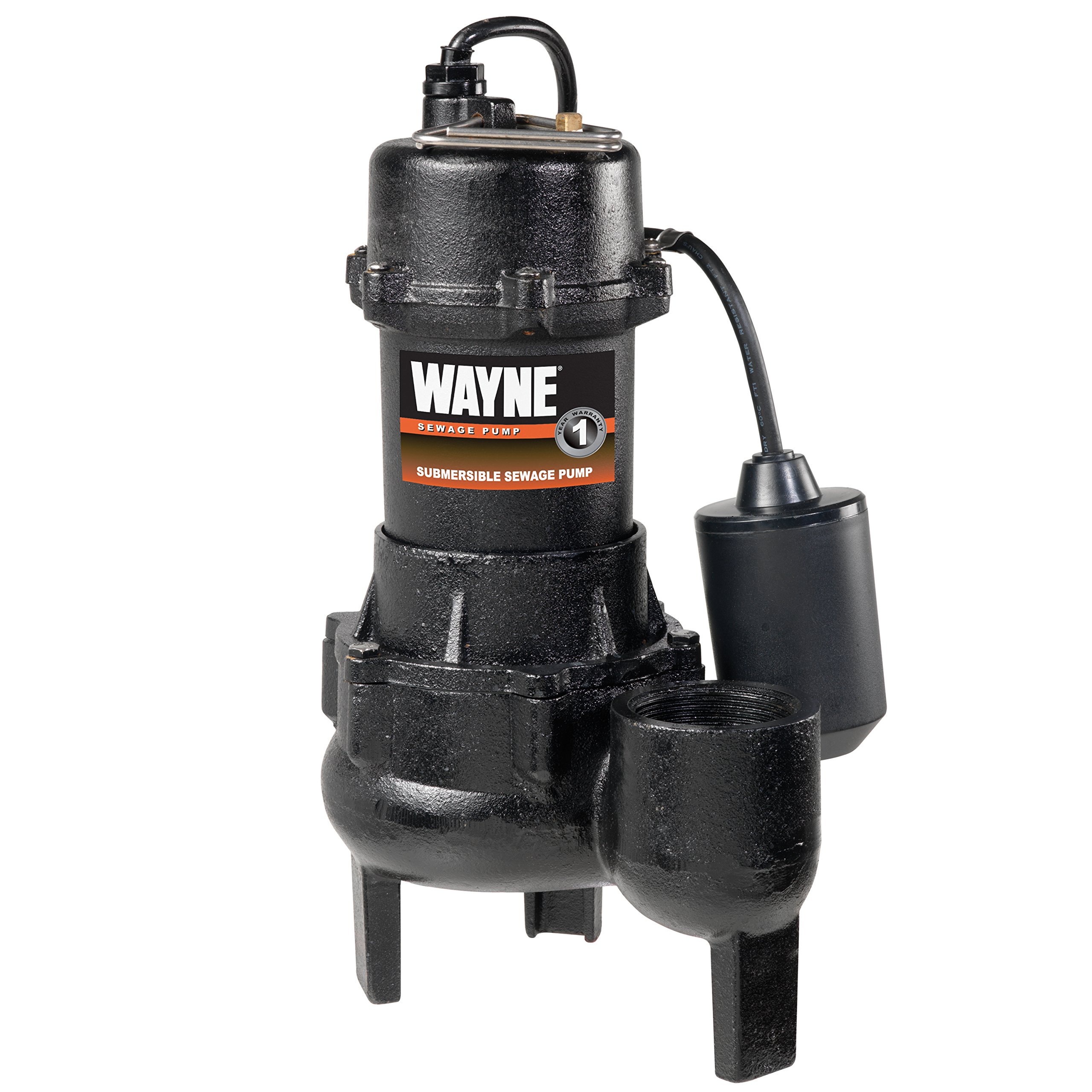 Wayne RPP50 Cast Iron Sewage Pump with Piggy Back Tether Float Switch - Heavy Duty Submersible Water Pump for Basement, Sump Pit, and Septic Tank Drainage