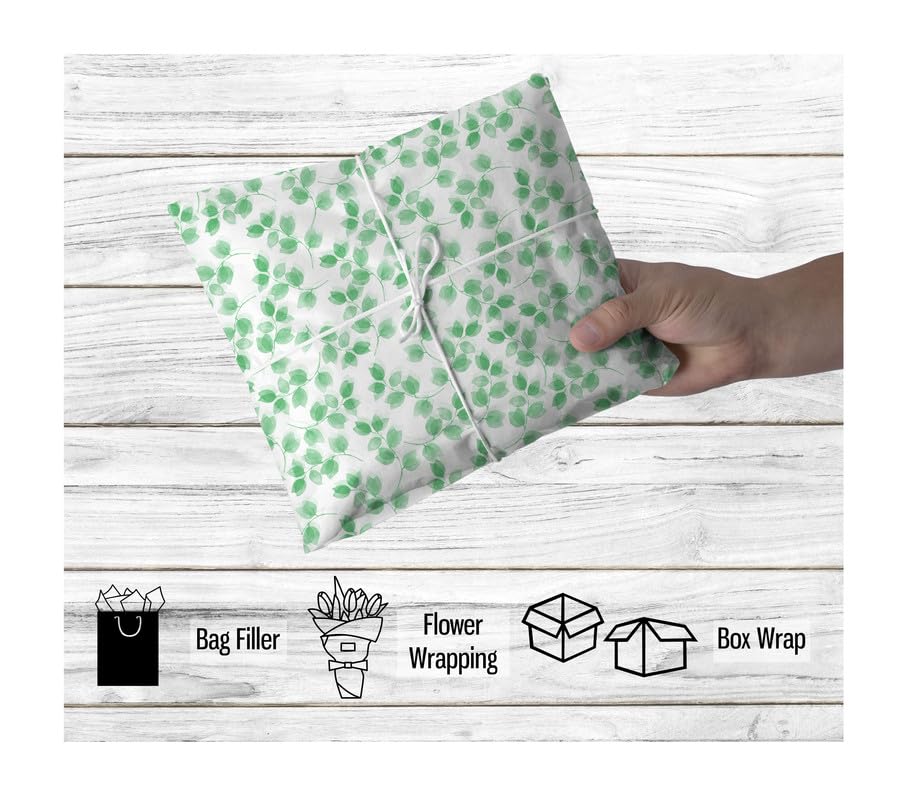 TOWNBUS - 100 Sheets Natural Green Printed Wrapping Paper | Eco-Friendly Gift Wrap for Christmas, Birthdays, Weddings | Acid-Free, Perfect for Crafts, Packaging & Business Use | Great for DIY Projects, Party Decorations & Gift Presentation