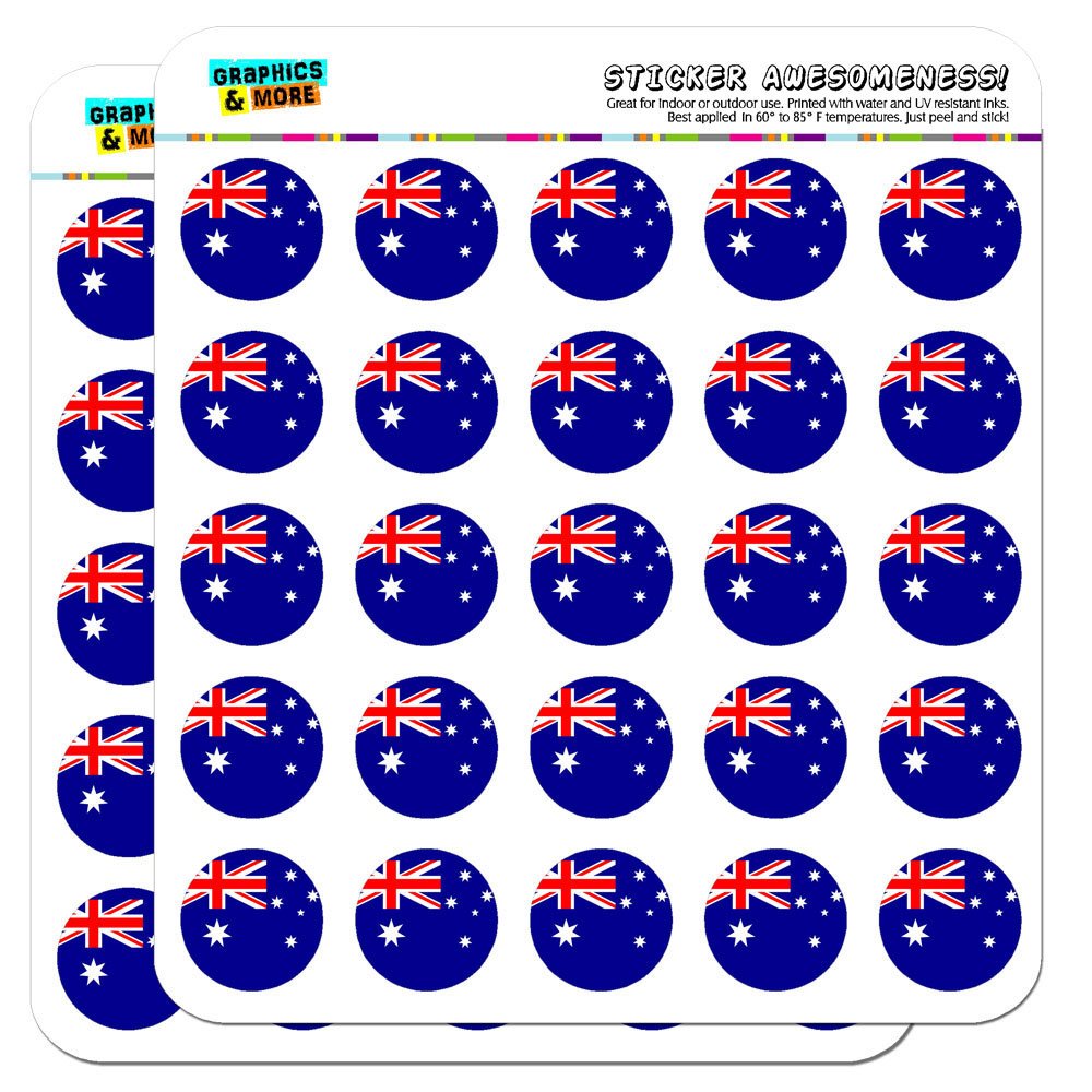 Australia National Flag 1 Inch Stickers for Planners, Calendars, Scrapbooking & DIY Crafts - Opaque Vinyl Decals - Perfect for Journals, Bullet Notebooks, School Projects & Party Decorations