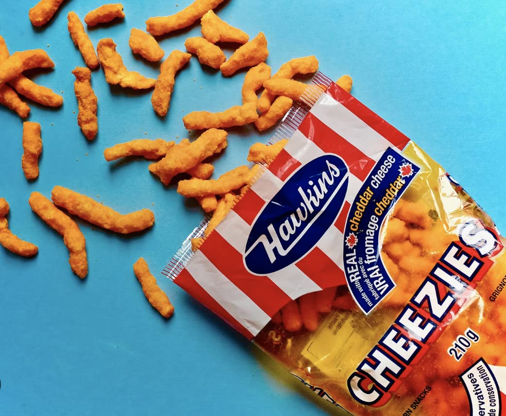 Hawkins Cheezies Real Cheddar Cheese Snacks - Crunchy Baked Cheese Puffs, 7.4oz (210g) | Gluten-Free Canadian Snack | Perfect for Parties, Movie Nights & Lunchboxes