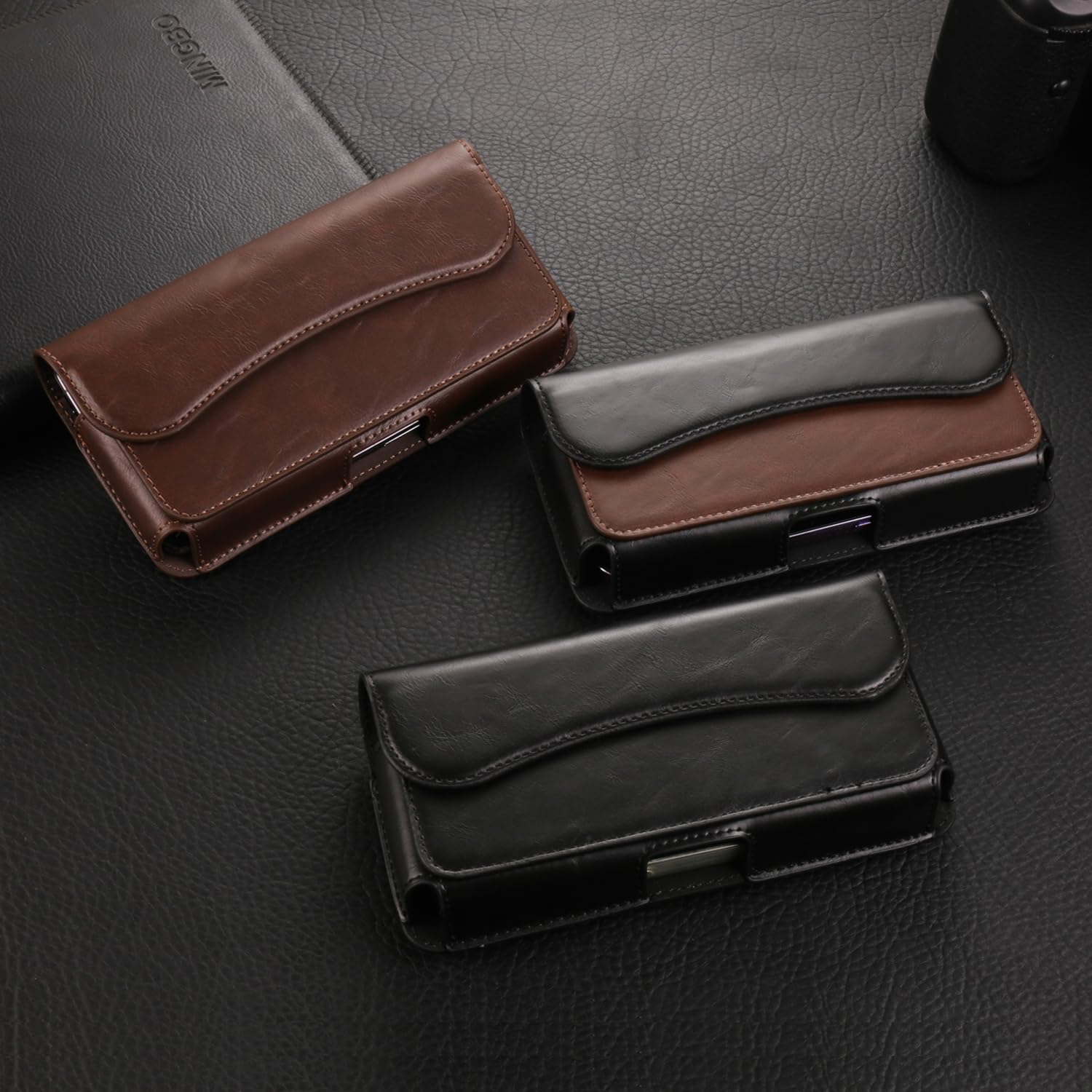 Premium Magnetic Holster for iPhone 15 Pro Max/Plus, 14 Pro Max, 13 Pro Max & Galaxy S24 Plus/Fold 5/4/3 - Secure Belt Clip Phone Case with Locking Closure (Black) - Ideal for Construction, Hiking, Running & Outdoor Activities