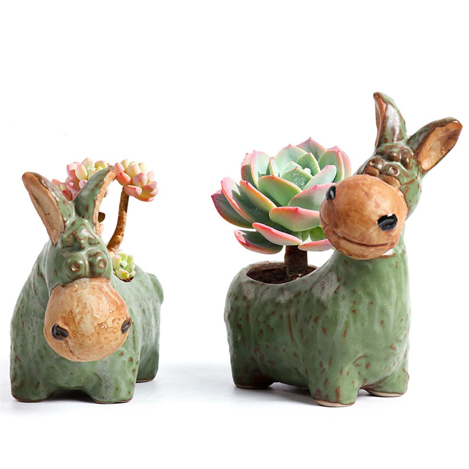 YXGLL Ceramic Donkey Planter Set - 3 Pack Cute Succulent Flower Pots with Drainage Holes, Creative Simulation Animal Decor for Home, Office & Garden Plants