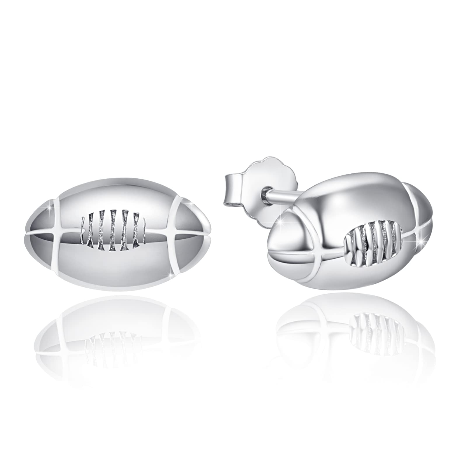 925 Sterling Silver Tiny Football Stud Earrings for Women & Teens - Hypoallergenic Dainty Sports Jewelry - Perfect Gift for Football Players & Fans (Game Day, Birthday, Christmas)