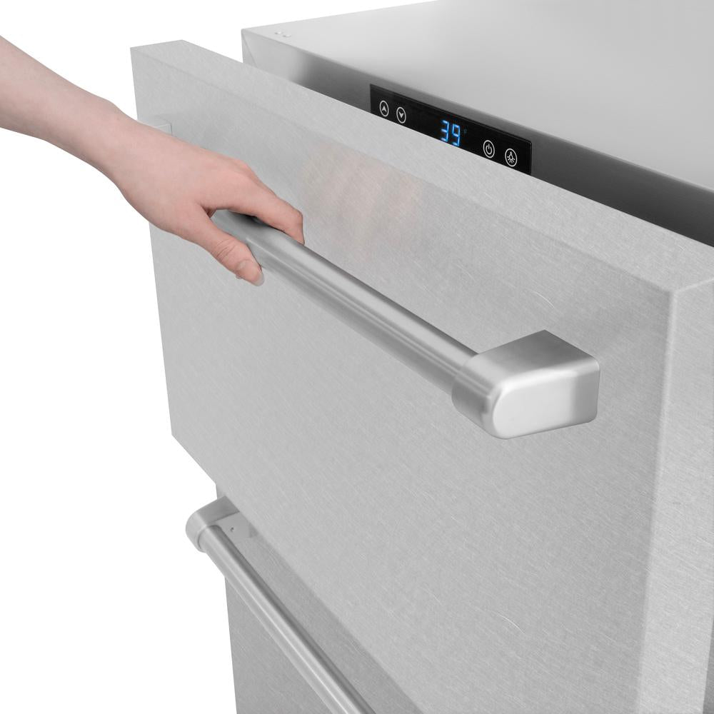 ZLINE 24 Inch Touchstone 168 Can Outdoor Rated Dual Refrigerator Drawer with Satin Stainless Steel Doors - Perfect for Outdoor Kitchens, Patio Bars & Entertaining Areas (RDSO SN 24)