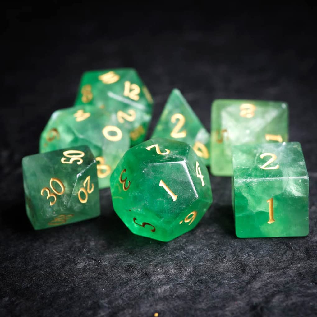 Premium Green Fluorite D&D Dice Set - 7-Piece Polyhedral RPG Dice for Dungeons & Dragons, Pathfinder, MTG & Tabletop Games | Perfect for Fantasy Roleplaying, Campaigns & Collectors