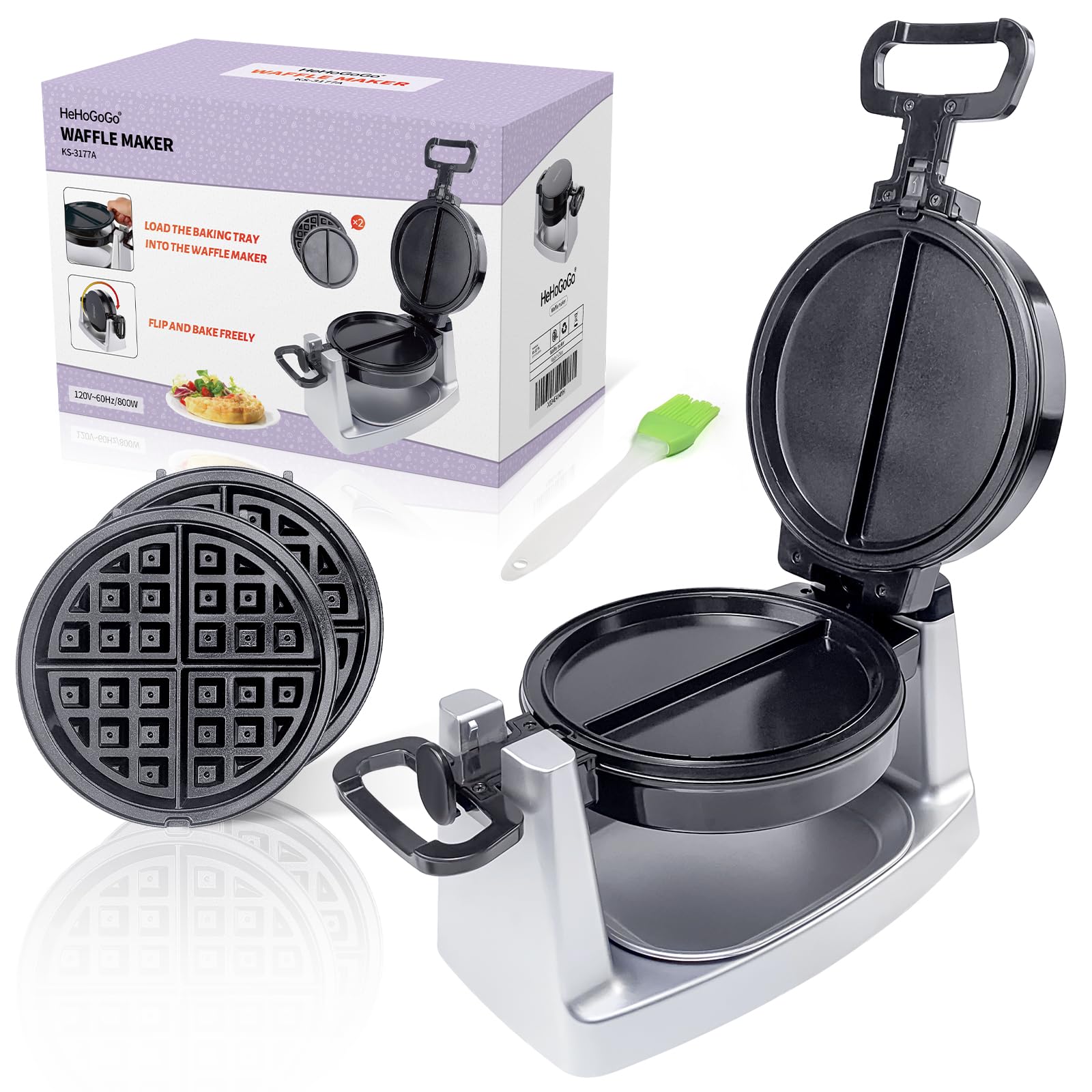 2-in-1 Rotating Waffle Maker & Omelet Maker with Removable Non-Stick Plates - 180° Belgian Waffle Iron for Perfect Breakfast & Brunch - Ideal for Home, Kitchen, Parties & Gifts