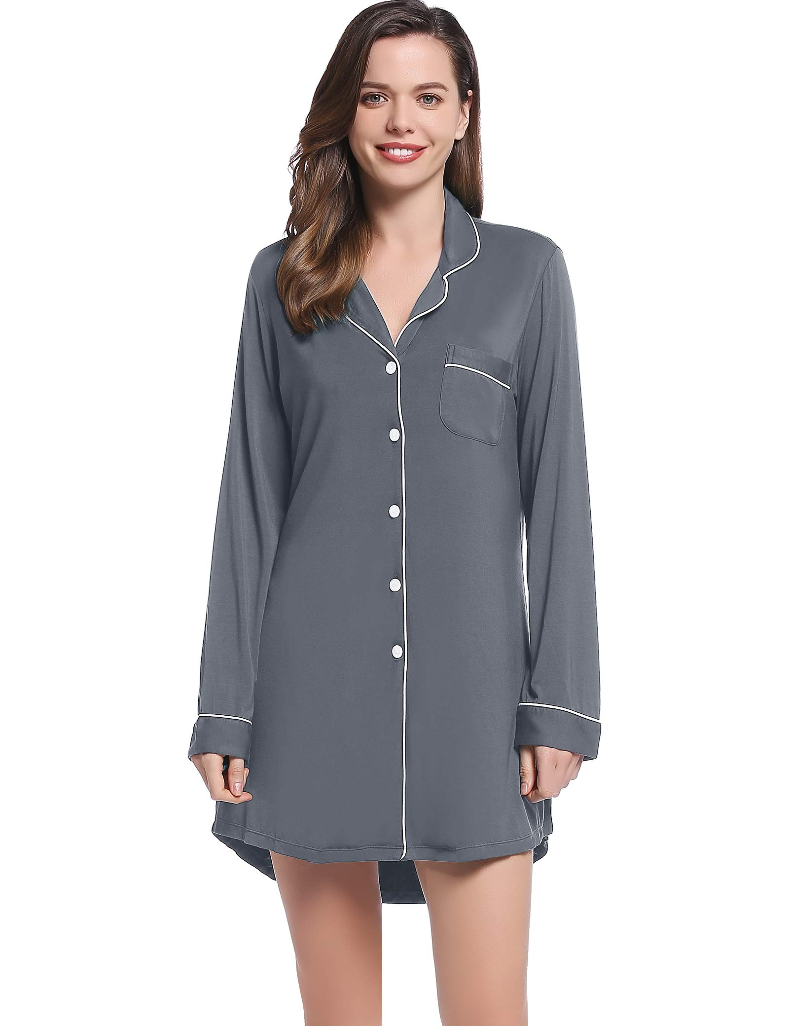 Amorbella Women's Bamboo Cooling Sleep Shirt - Long Sleeve Button Up Nightgown & Summer Pajama Top - Breathable Comfort for Hot Sleepers - Sizes S-XXL - Perfect for Bedtime, Lounging & Vacation Wear