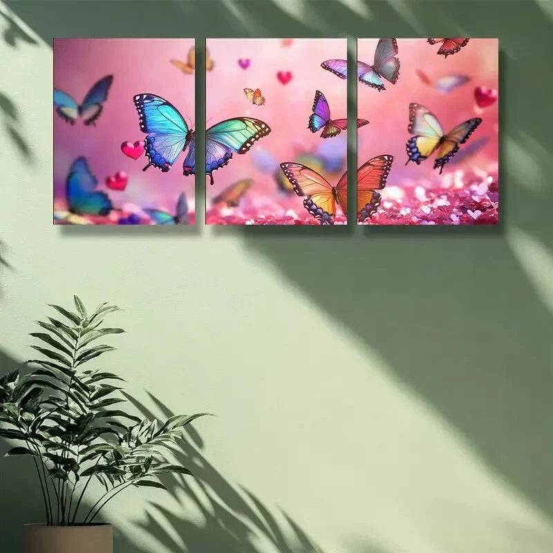 3-Piece Splendid Butterfly Metal Art Prints - Ready to Hang Wall Decor for Living Room, Bedroom & Office - Vibrant Butterfly Paintings on Durable Metal Panels