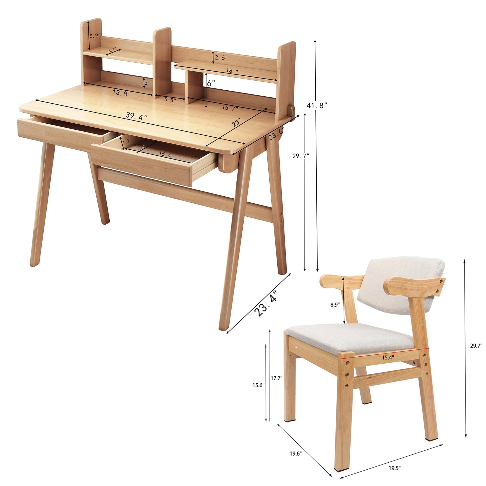 Rubberwood Kids Desk and Chair Set - Adjustable Learning Table & Chair for Children Ages 3+ | Perfect for Homeschooling, Drawing, Reading & Playtime Activities