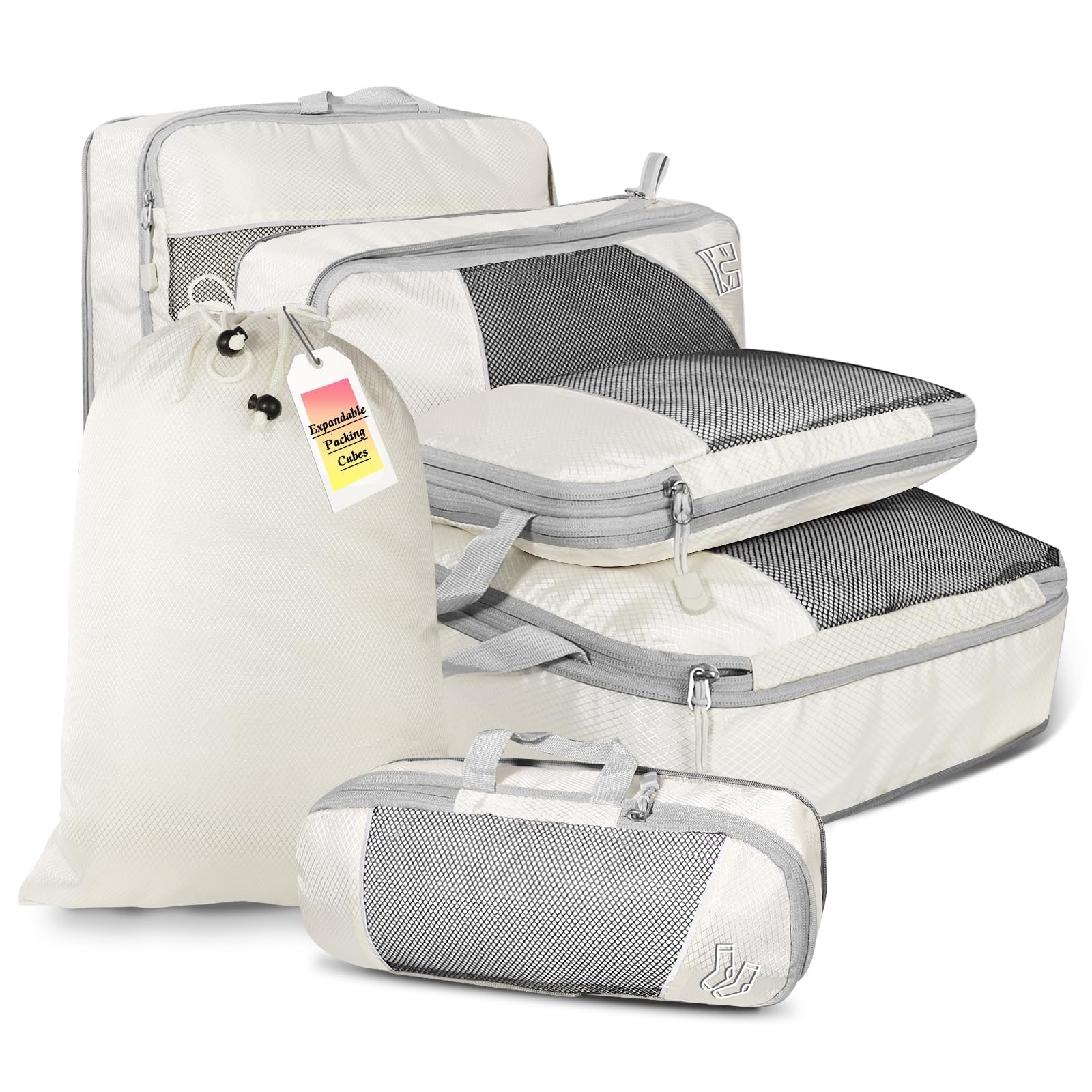 6-Piece Expandable Packing Cubes Set - Durable Travel Organizers with Compression for Luggage & Suitcases (Multicolor) - Perfect for Business Trips, Vacations & Weekend Getaways