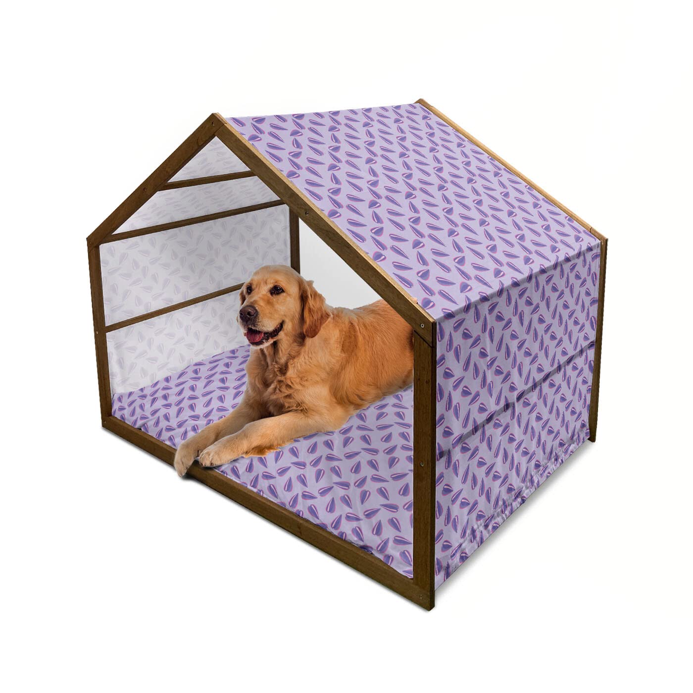 Ambesonne Large Wooden Dog House with Floral Pattern in Purple Tones - Indoor & Outdoor Portable Pet Kennel with Pillow Cover - 2X-Large Size in Lilac Purple Magenta - Perfect for Backyard, Patio or Home Decor