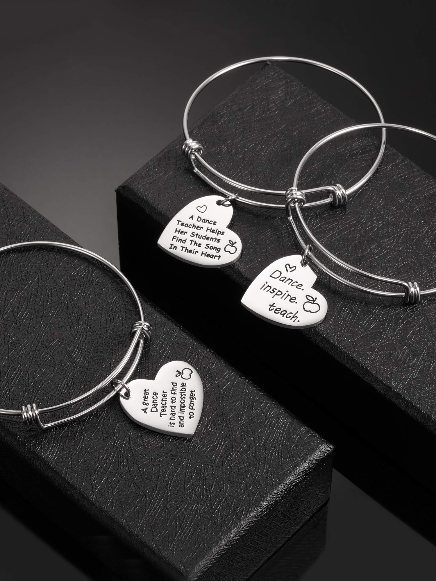 Engraved Dance Teacher Bracelet - 3 Pcs Heart Pendant Gift Set for Women | Christmas & Appreciation Gifts