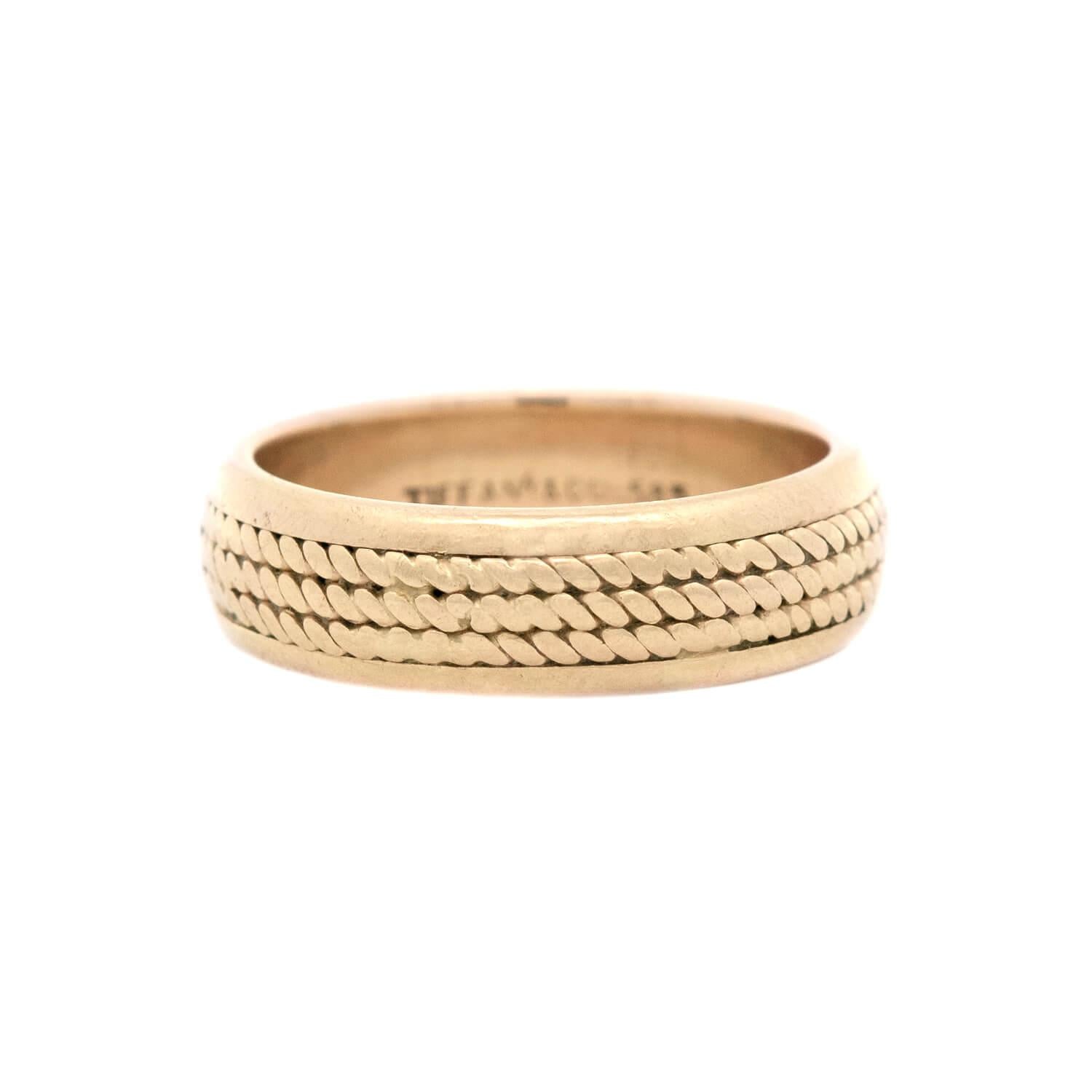 Vintage TIFFANY & Co 14k Gold Braided Motif Band Ring - Elegant Stackable Jewelry for Women, Perfect for Weddings, Anniversaries & Everyday Wear