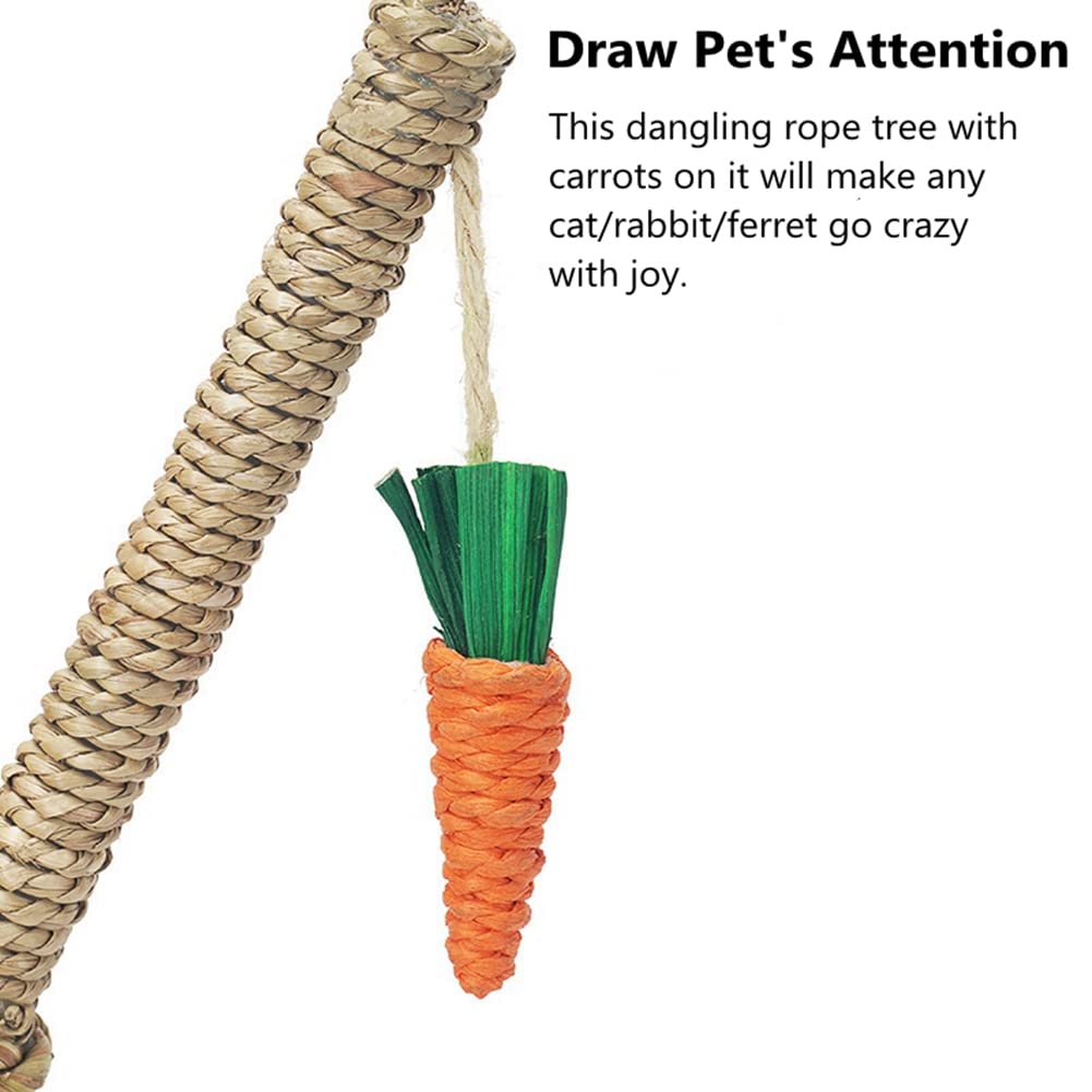 Ferret Scratcher Tree - Bunny Chew Toys for Cats & Small Animals - Rattan Grass Scratcher & Climbing Tree with Carrot Play Toys - Guinea Pig Tooth Cleaning Toy (Seagrass) - Perfect for Playtime & Dental Care