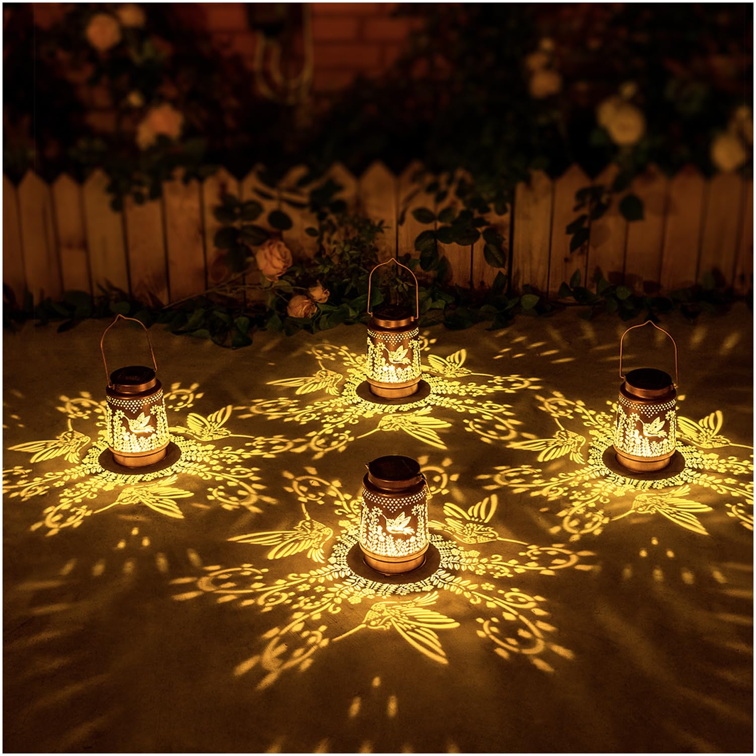 Solar Hummingbird Lanterns Outdoor - Waterproof Hanging LED Solar Lights for Garden, Yard, Patio Decor - Metal Decorative Hummingbird Gifts for Women & Men - Perfect for Tabletop, Pathway, Lawn and Landscape Lighting at Night