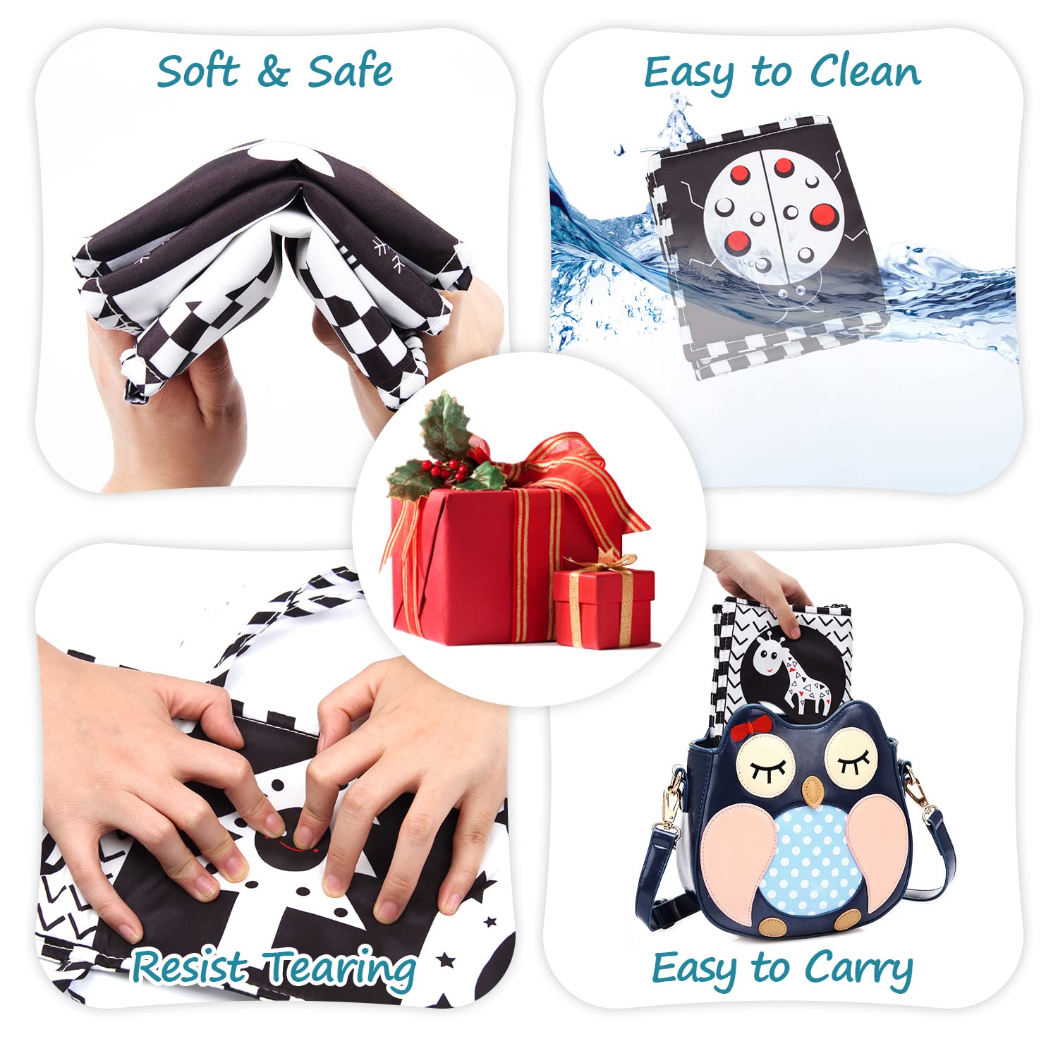 Susimond High Contrast Black & White Baby Cloth Books - Non-Toxic Soft Fabric Activity Book for Newborns 0-3 Months | Early Learning Tummy Time Toy with Crinkle Sounds - Perfect for Sensory Development & Infant Visual Stimulation (Ideal for Boys & Girls)