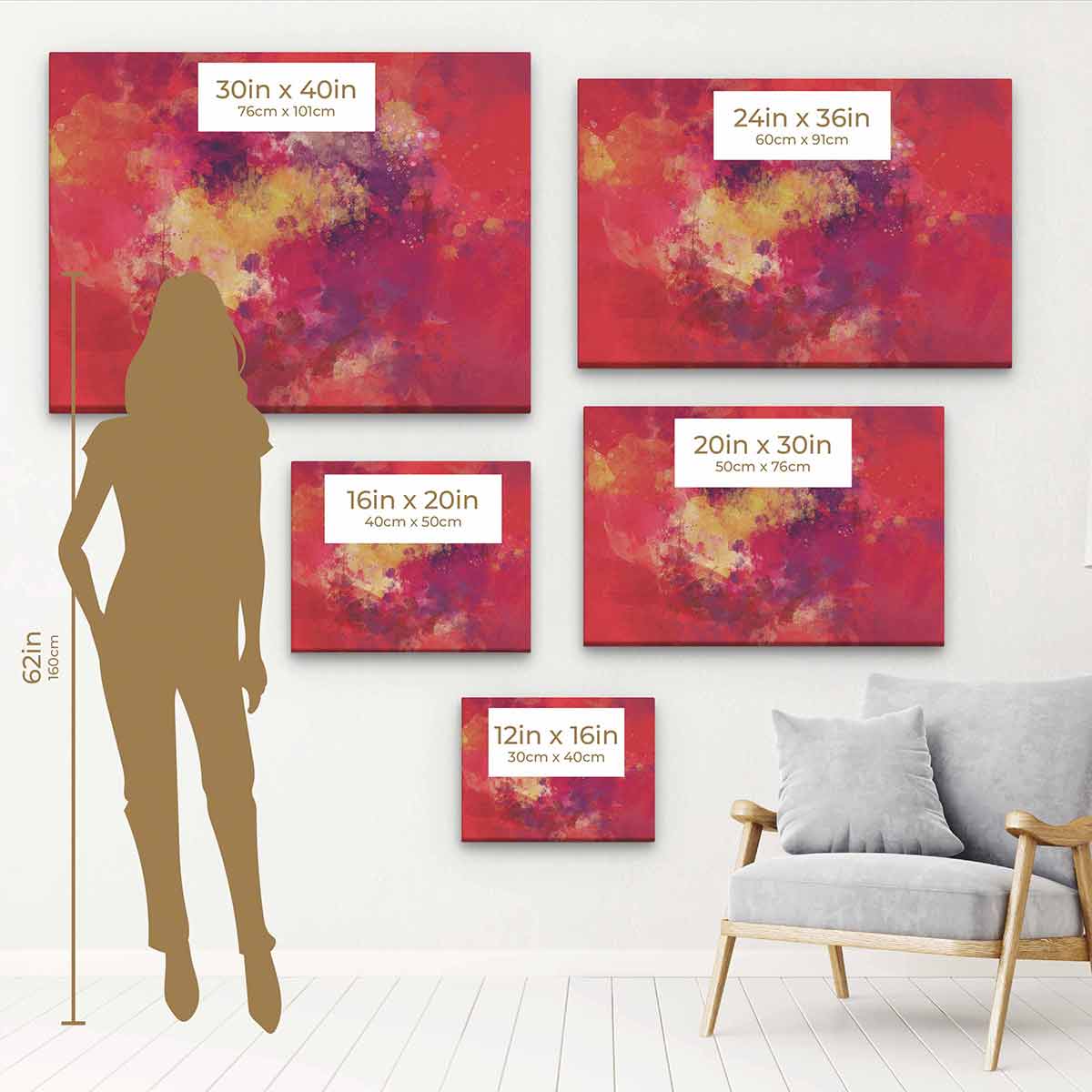 Red Shades Wall Art Canvas 1498 - Modern Abstract Painting for Living Room, Bedroom & Office Decor | Large Framed Canvas Print for Home & Commercial Spaces