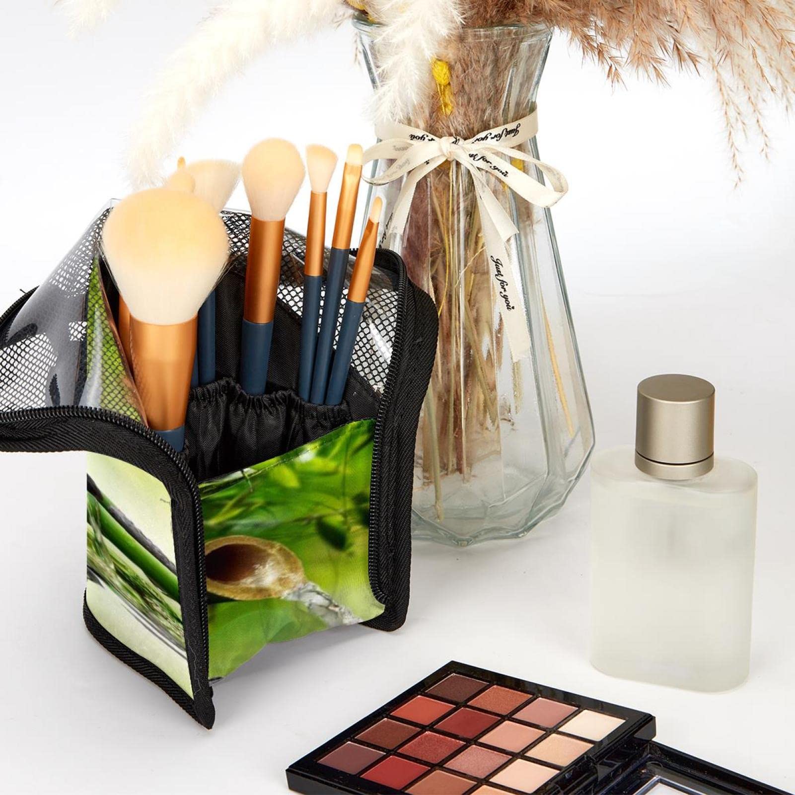 12-Piece Makeup Brush Organizer Bag with Scenic Stone River Design - Portable Travel Cosmetic Brush Holder Case for Home & On-The-Go Makeup Storage