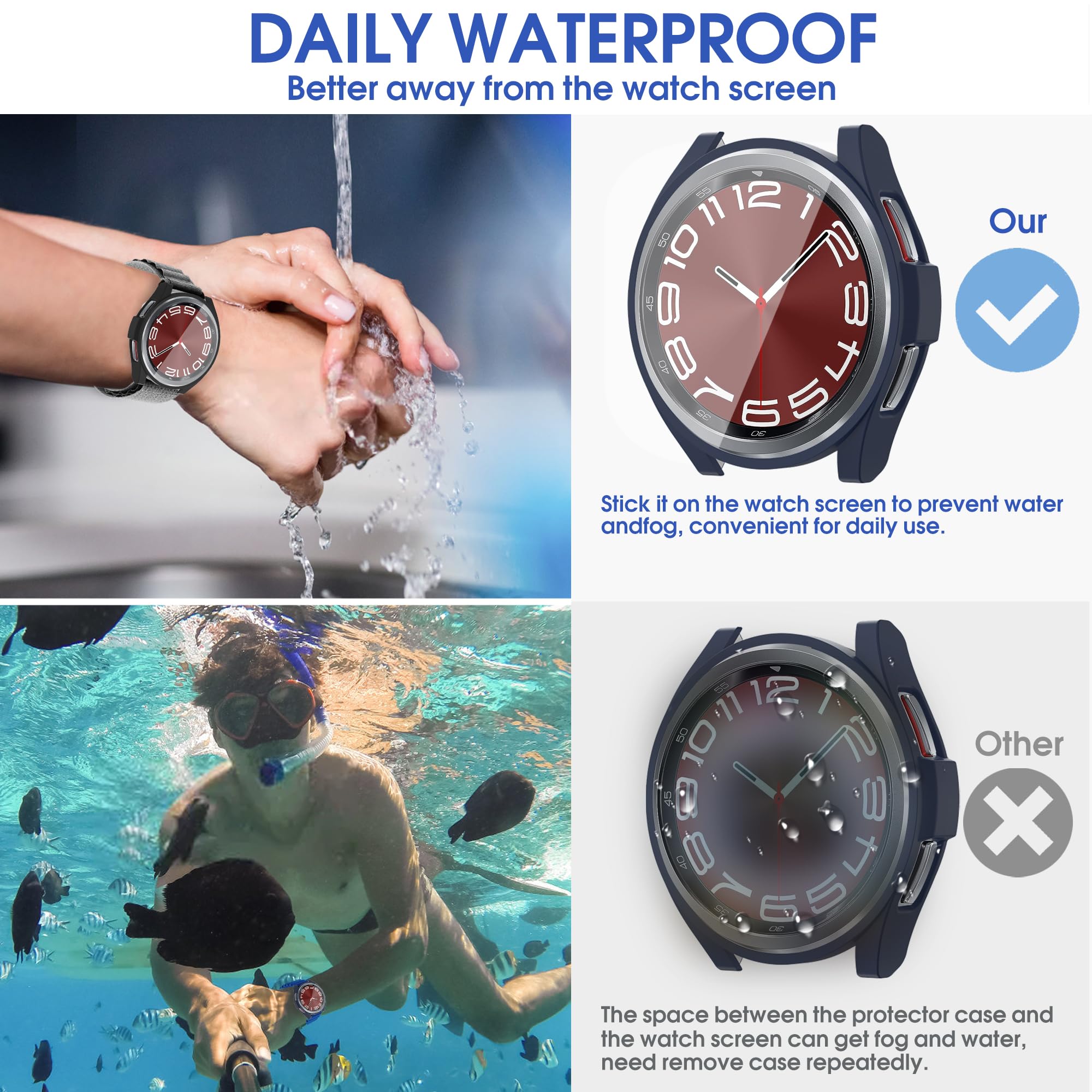 Samsung Galaxy Watch 6 Classic 47mm Case with Screen Protector - Waterproof & Anti-Fog for Sports & Outdoor