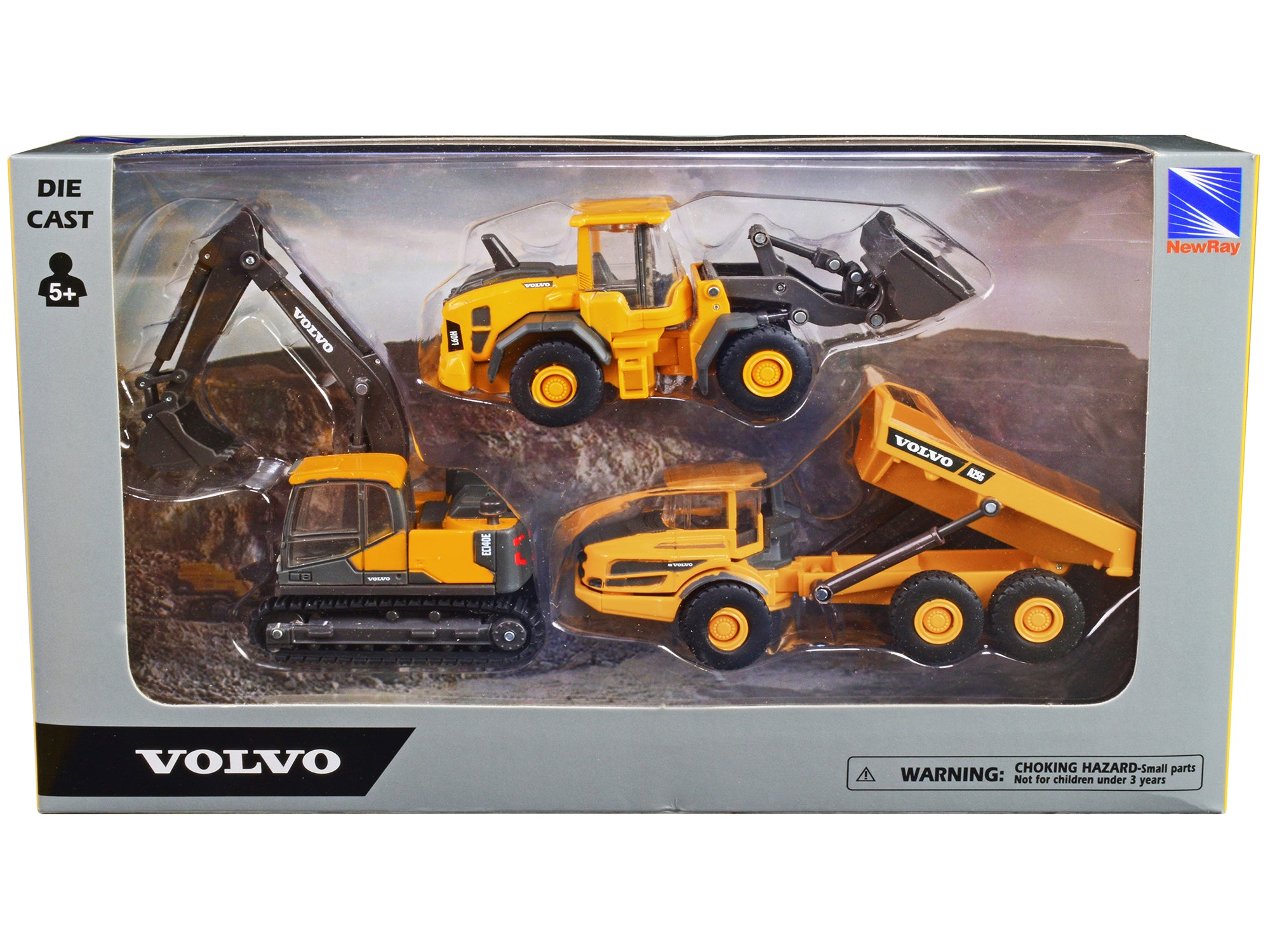 Volvo Construction Vehicle Diecast Models Set - 3 Piece Toy Trucks & Heavy Equipment for Kids & Collectors | Playtime, Display & Gift Scenes