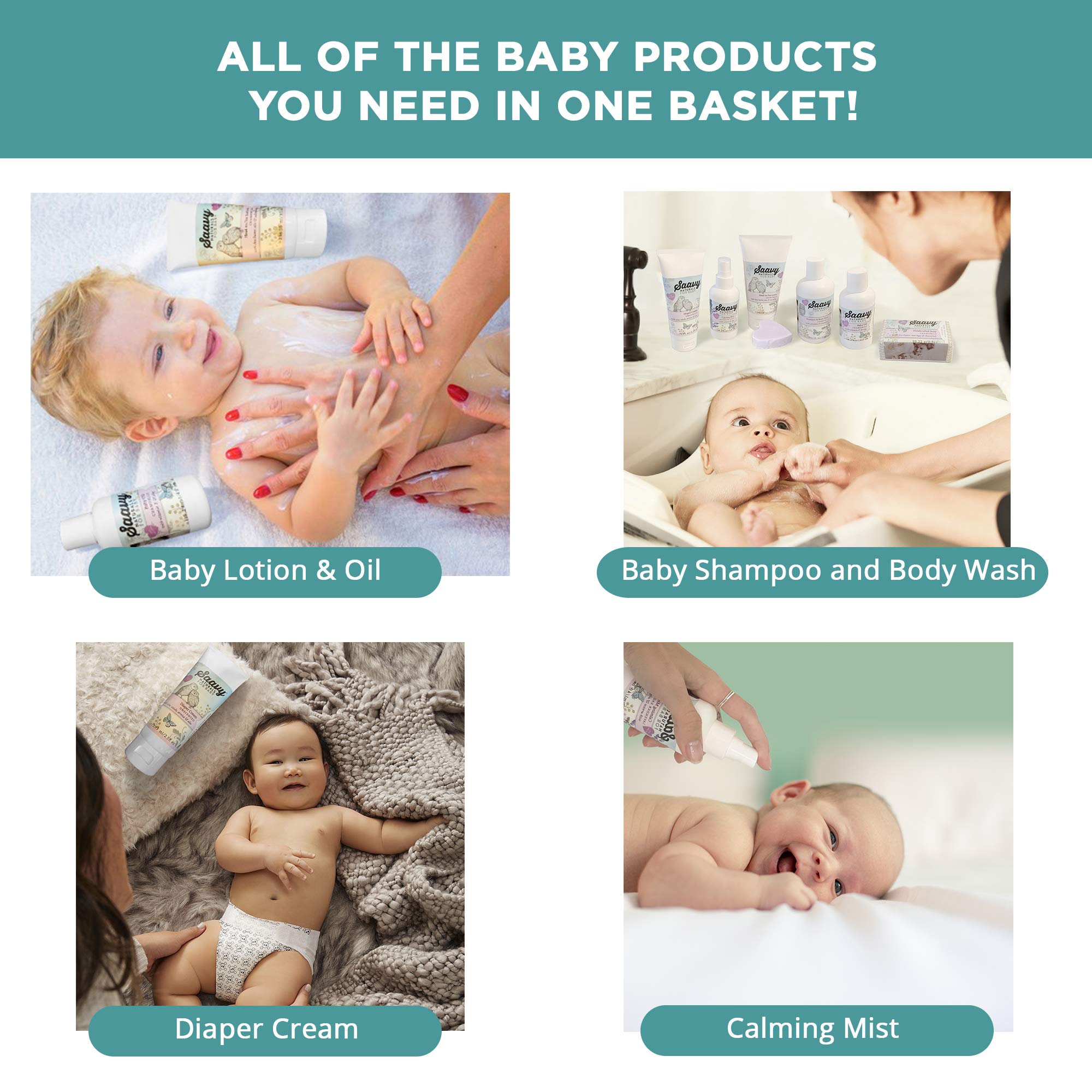 Organic Baby Shower Gift Set - 6-Piece Natural Bath Essentials for Newborns & Infants | Includes Soap Bars, Lotion, Shampoo, Baby Oil, Calming Spray & Diaper Cream | Chamomile Lavender Scented | Perfect New Mom Care Package & Baptism Present