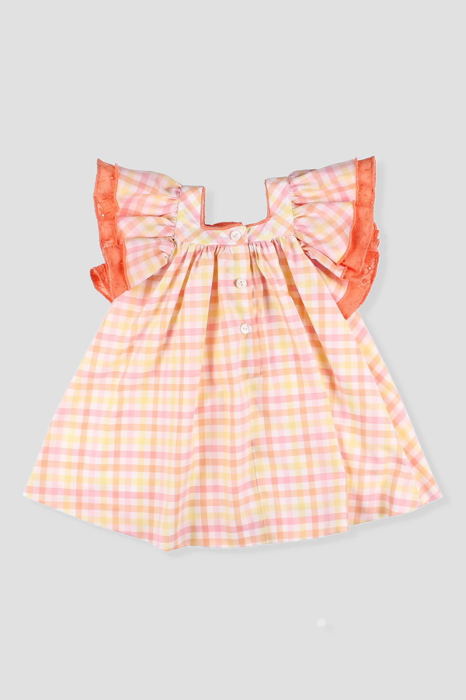 Stylish Soleil Orange, Pink & Lemon Gingham Dress for Women - Summer Floral Print Sundress for Beach, Picnic & Outdoor Activities