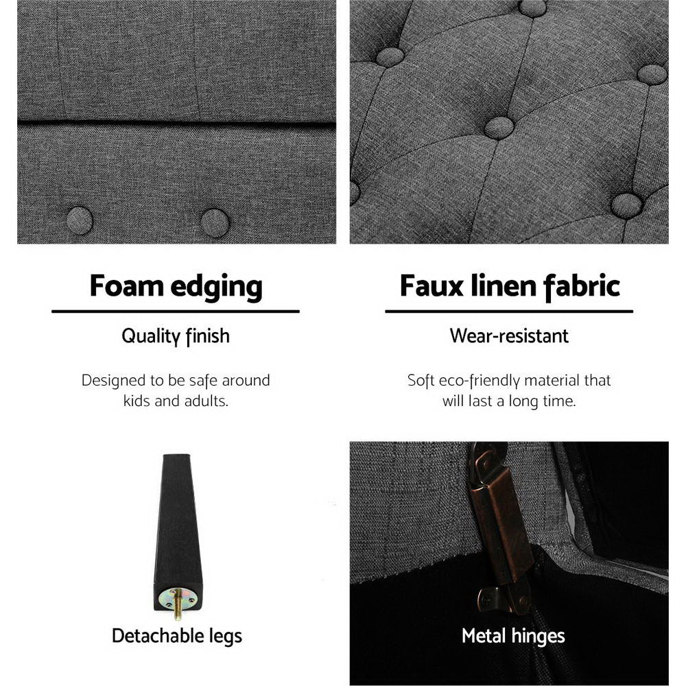 Grey Fabric Storage Ottoman - Foldable Footrest Stool with Hidden Compartment for Living Room, Bedroom & Home Organization