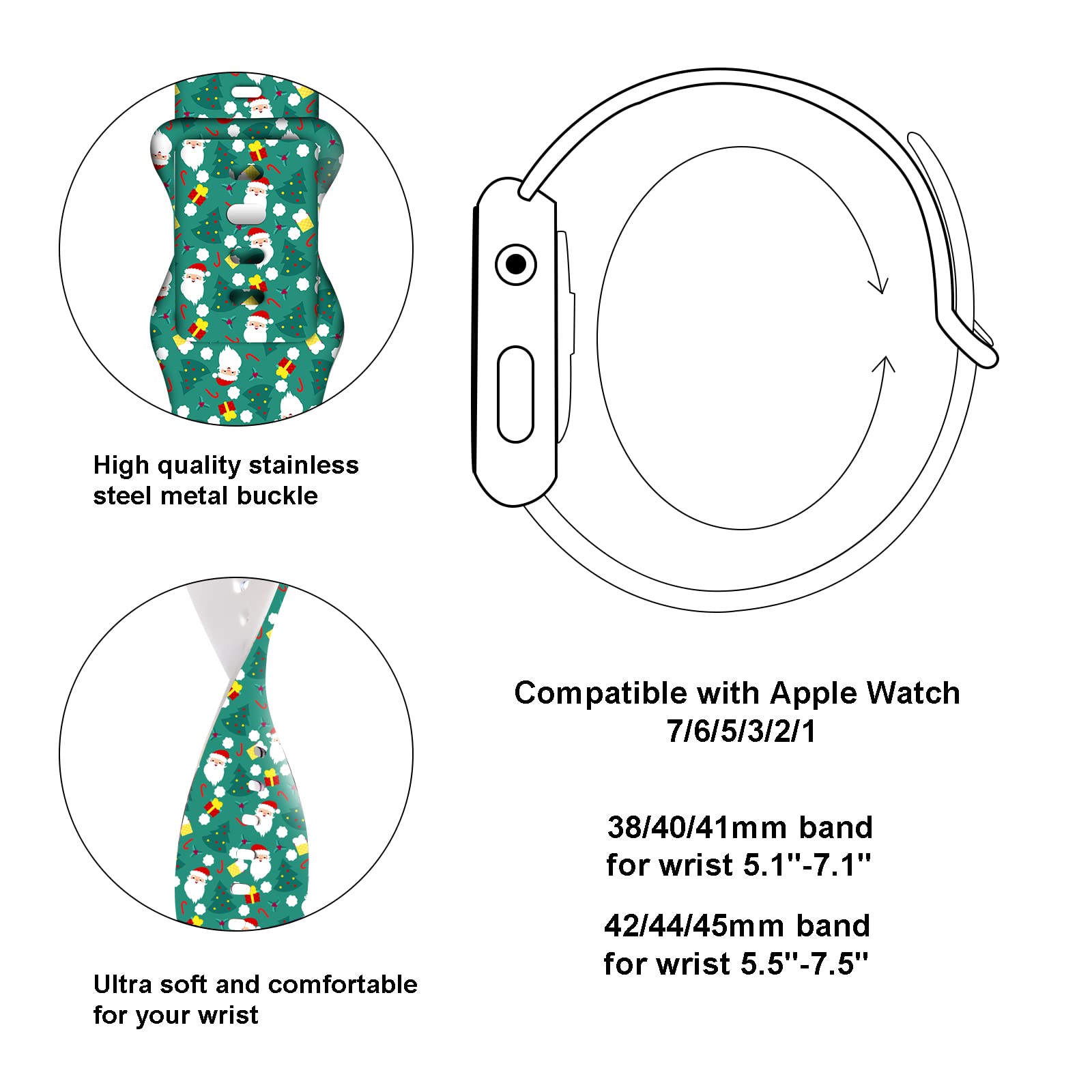 Christmas Apple Watch Bands 3 Pack - Compatible with iWatch Series 10/9/8/7/6/5/4/3/2/1 & SE (38mm 40mm 41mm 42mm 44mm 45mm) - Soft Silicone Replacement Straps for Women - Perfect Holiday Gift & Everyday Wear