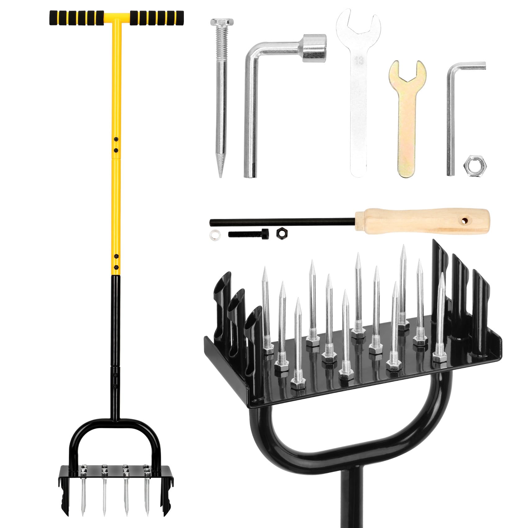 2-in-1 Lawn Aerator Tool - Heavy Duty Carbon Steel Manual Grass Aerator with 24 Spikes for Compacted Soil | Perfect for Lawn Care, Gardening & Soil Aeration | Ideal for Home Gardens, Backyards & Professional Landscaping