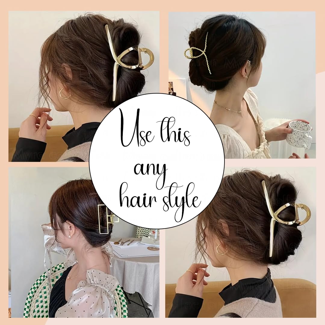 Myra Collection 3-Piece Gold Metal Hair Claw Set - Trendy Multi-Design Hair Clips for Women & Girls - Perfect for Parties, Weddings & Everyday Styling
