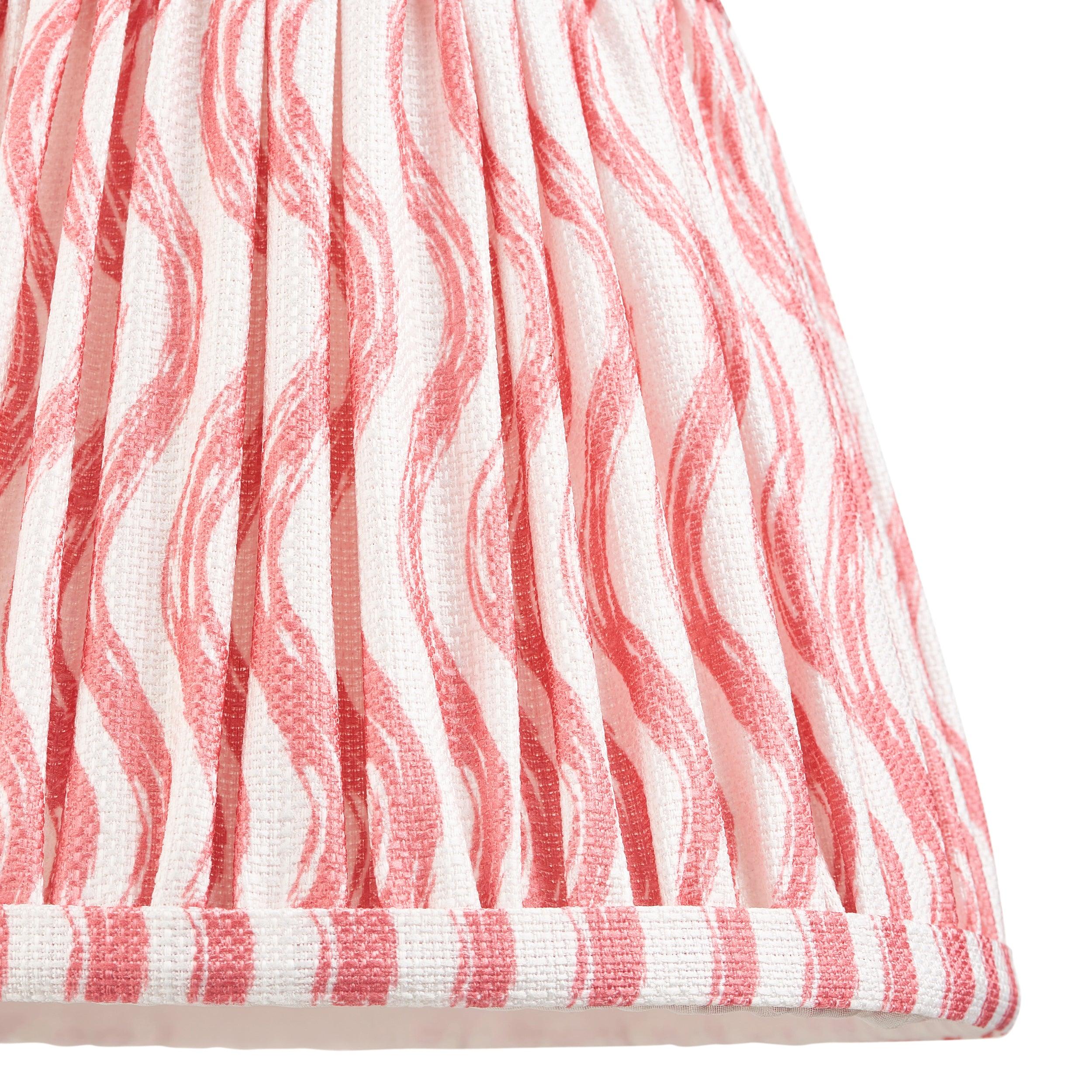 Bibury Wooden Table Lamp with 20cm Coral Pink Ripple Shade - Modern Bedside Lighting for Home, Office & Living Room Decor