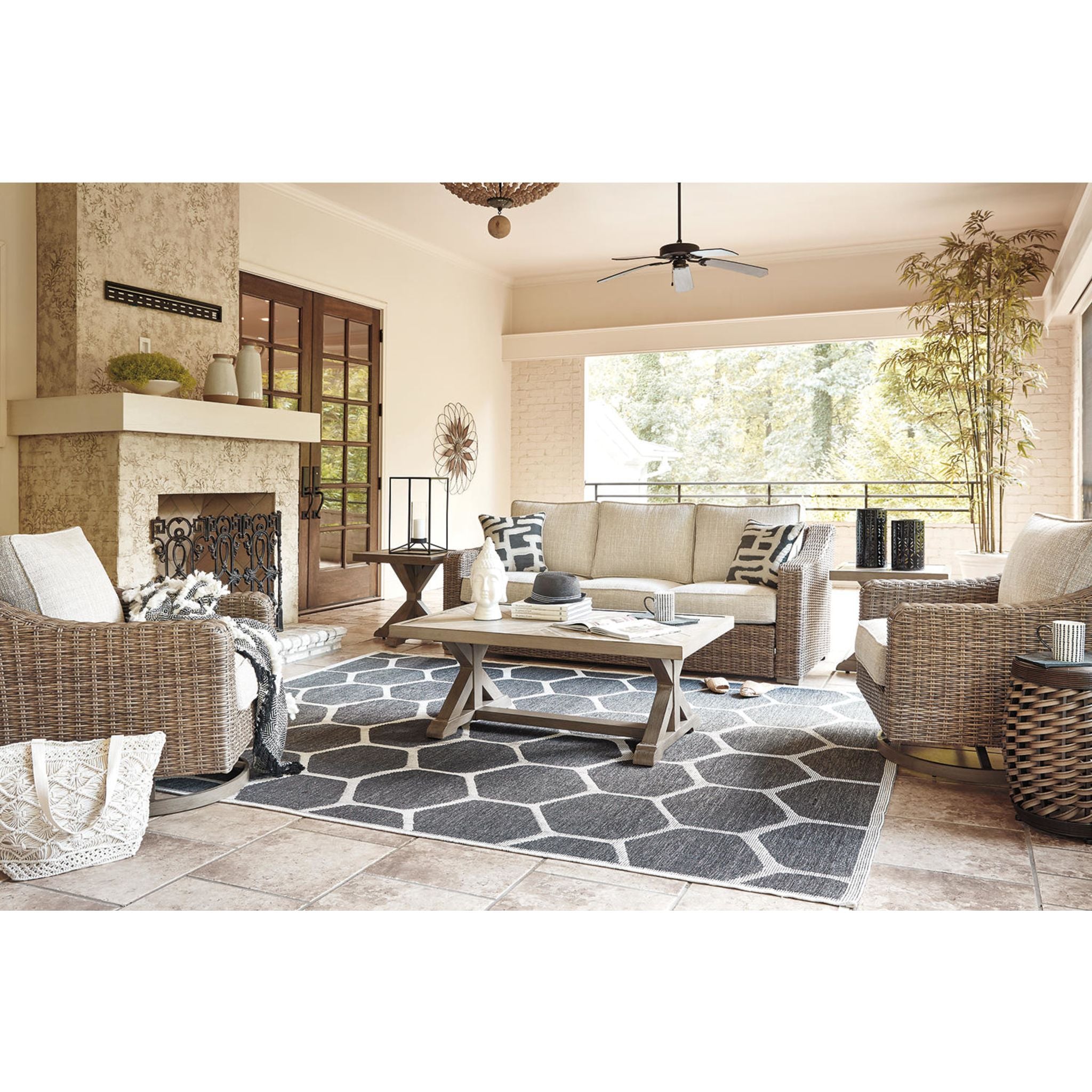 Beachcroft 5-Piece Outdoor Patio Furniture Set - Waterproof Wicker Rattan Sofa Sectional with Beige Cushions for Backyard, Poolside & Garden Relaxation