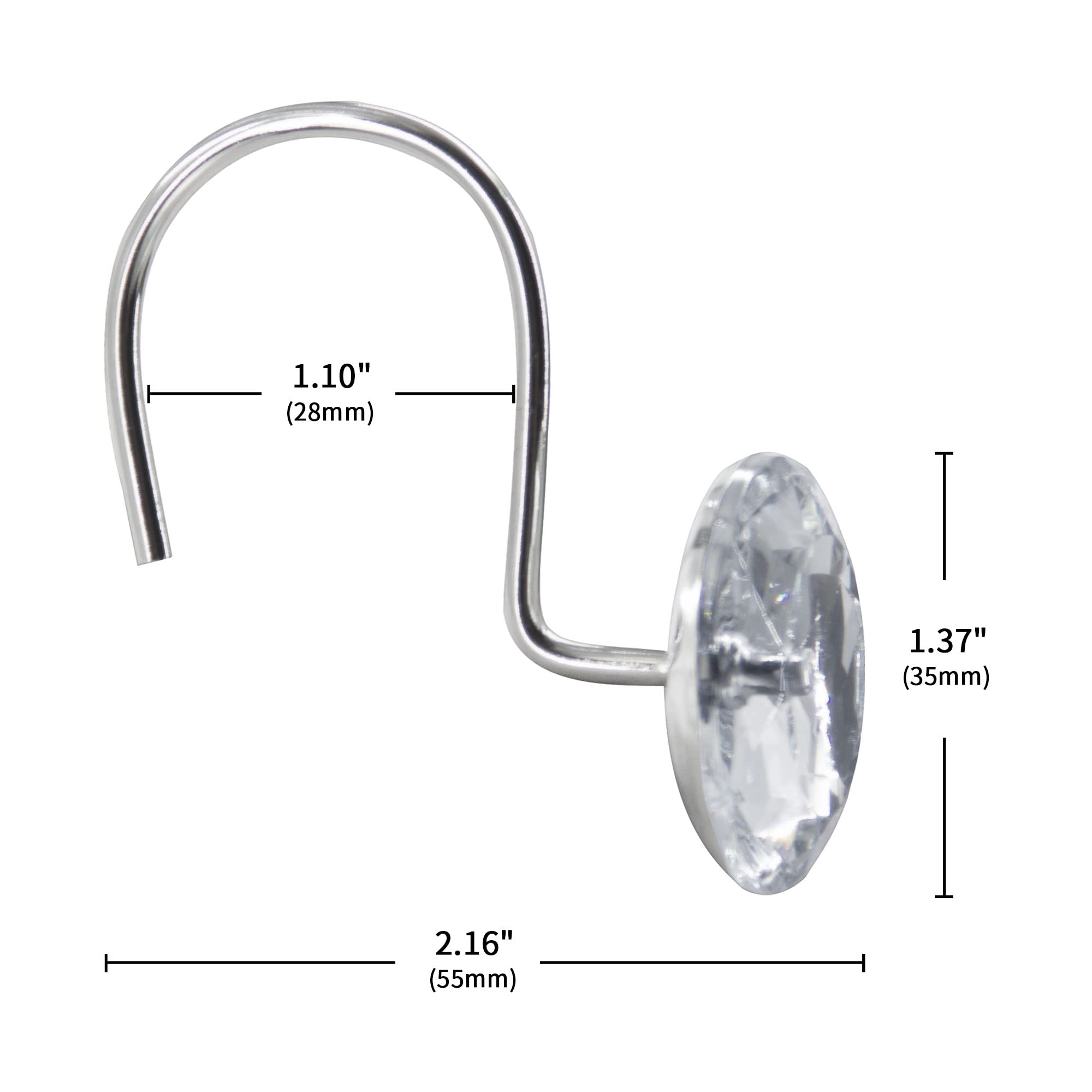 Rust-Proof Silver Shower Curtain Hooks & Rings - 12 Pack White Metal Shower Hooks for Bathroom Curtain Liners & Rods | Durable Bath Accessories for Home, Apartment & Hotel Use