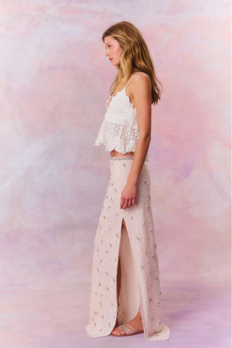 Midwood Embellished Maxi Skirt for Women - Boho Floral Long Skirt with Side Slit - Perfect for Beach, Vacation & Summer Outfits