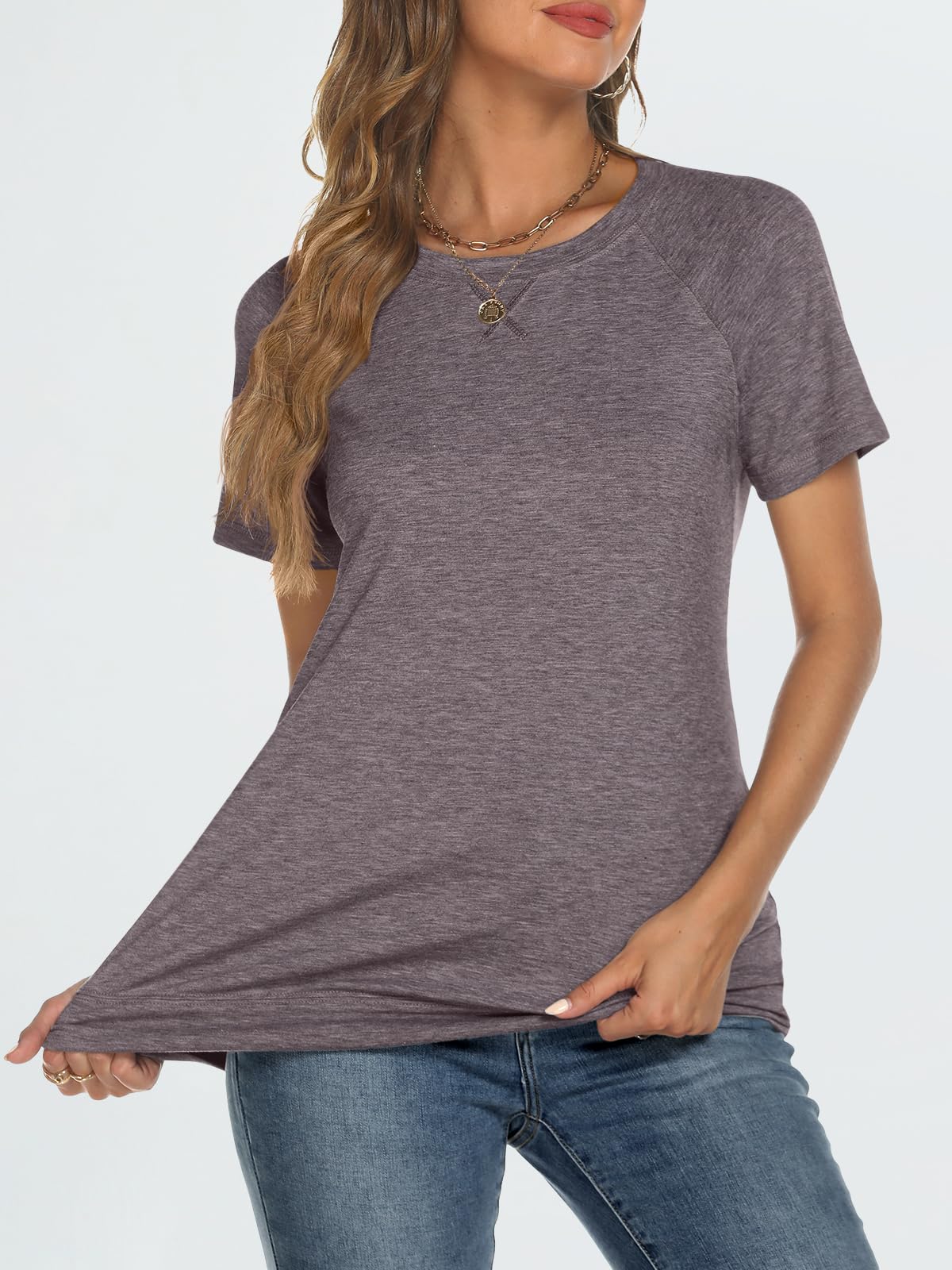 2025 AUTOMET Women's Short Sleeve Crewneck T-Shirts - Trendy Lightweight Soft Casual Summer Tops for Everyday Wear, Travel & Outdoor Activities