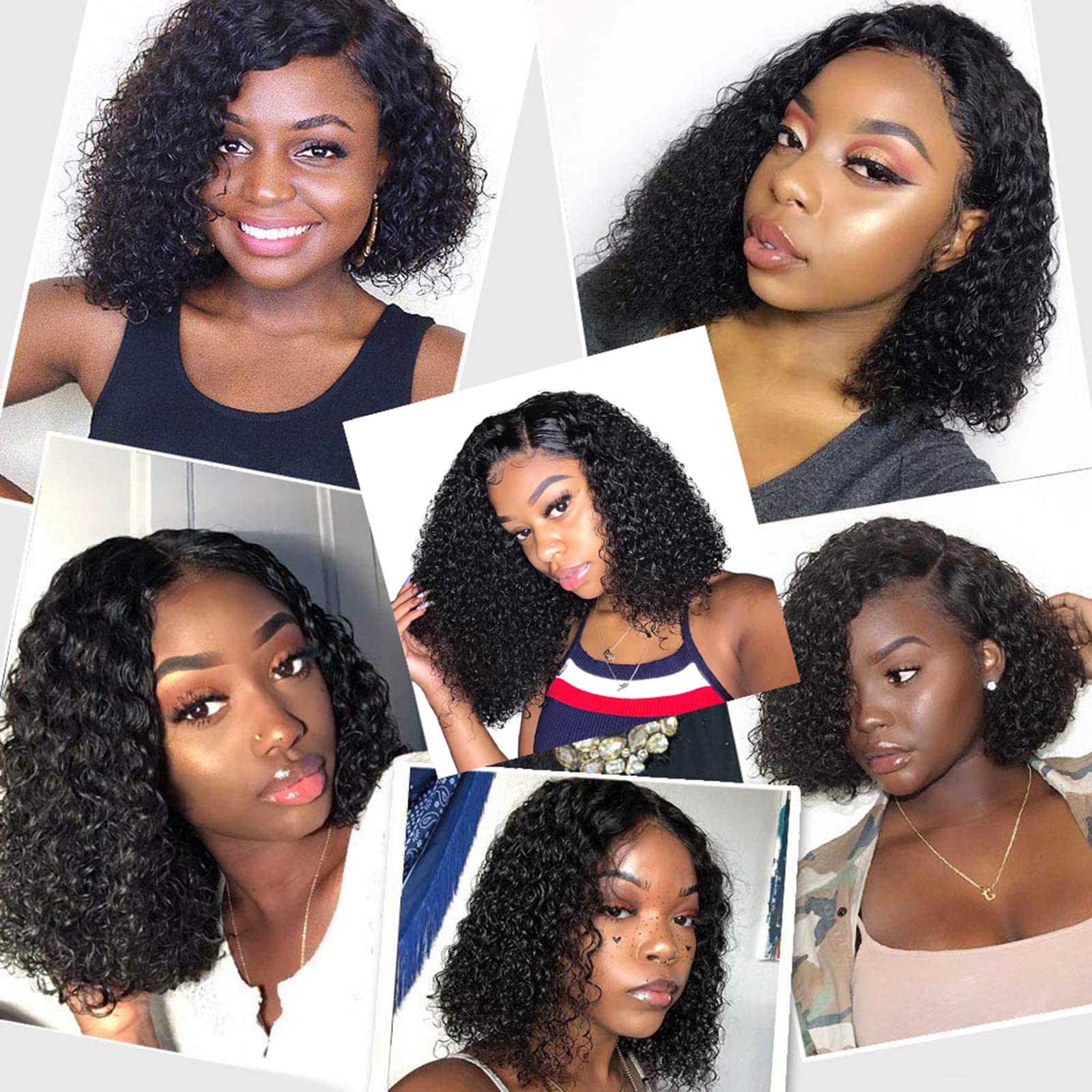 ISEE Short Curly Bob Wigs 10 Inch - 100% Human Hair Lace Front Wig with 4x4 Closure - Kinky Curly Virgin Hair 150% Density Natural Black Color for African American Women - Perfect for Daily Wear, Cosplay & Special Occasions
