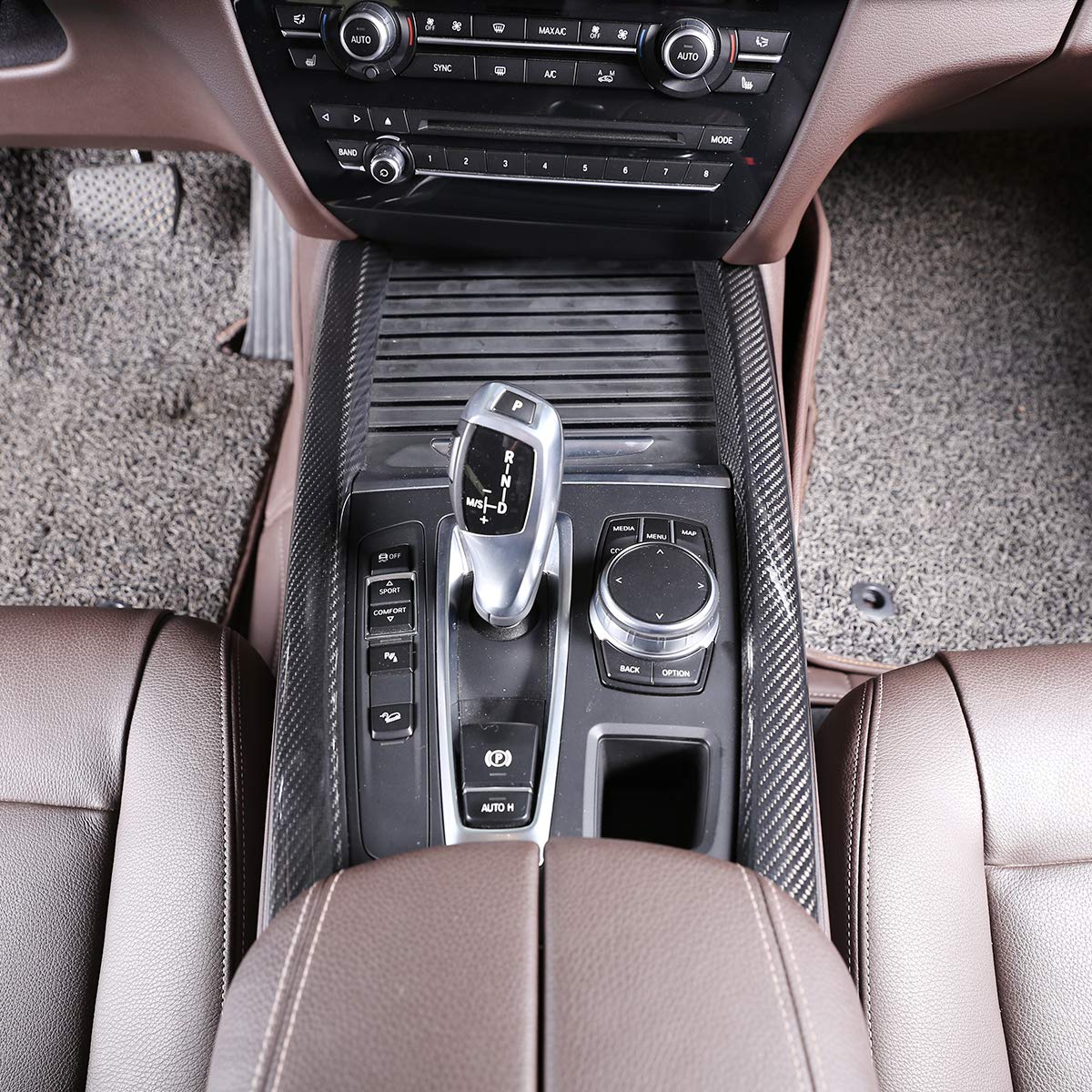2PCS Genuine Carbon Fiber Center Console Trim Kit for BMW X5 F15 X6 F16 (2014-2018) - Interior Car Styling Accessories | Dashboard & Console Upgrade for Luxury Look