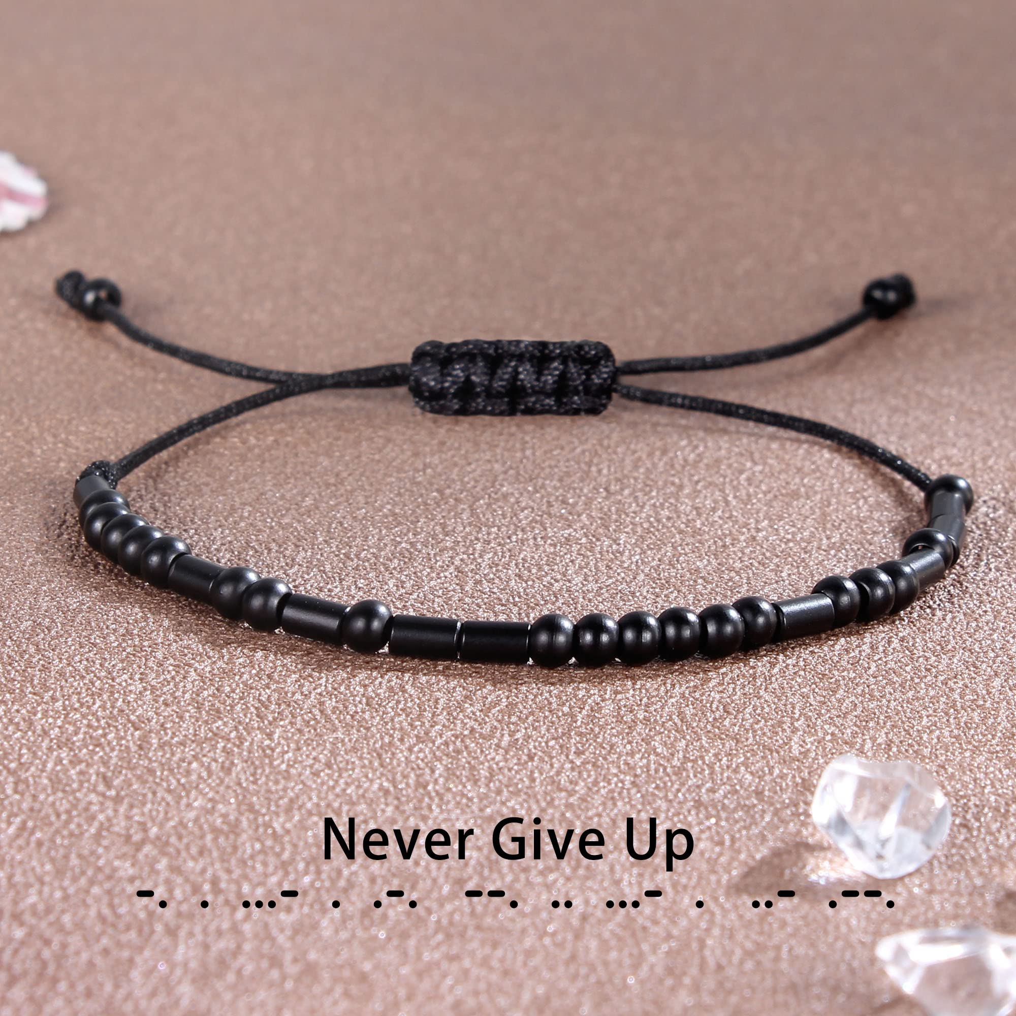 Morse Code Bracelet for Women & Men - Adjustable Braided Inspirational Gift for Her, Sister, Mom, Daughter, Best Friend - Birthday, Christmas Jewelry (Black) - Perfect for Daily Wear, Motivational Reminder & Thoughtful Gifting